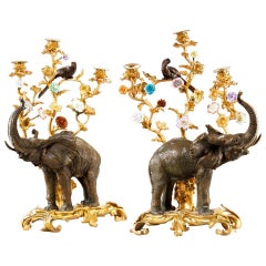 Pair of Bronze and Gilt Bronze Elephant Candelabra