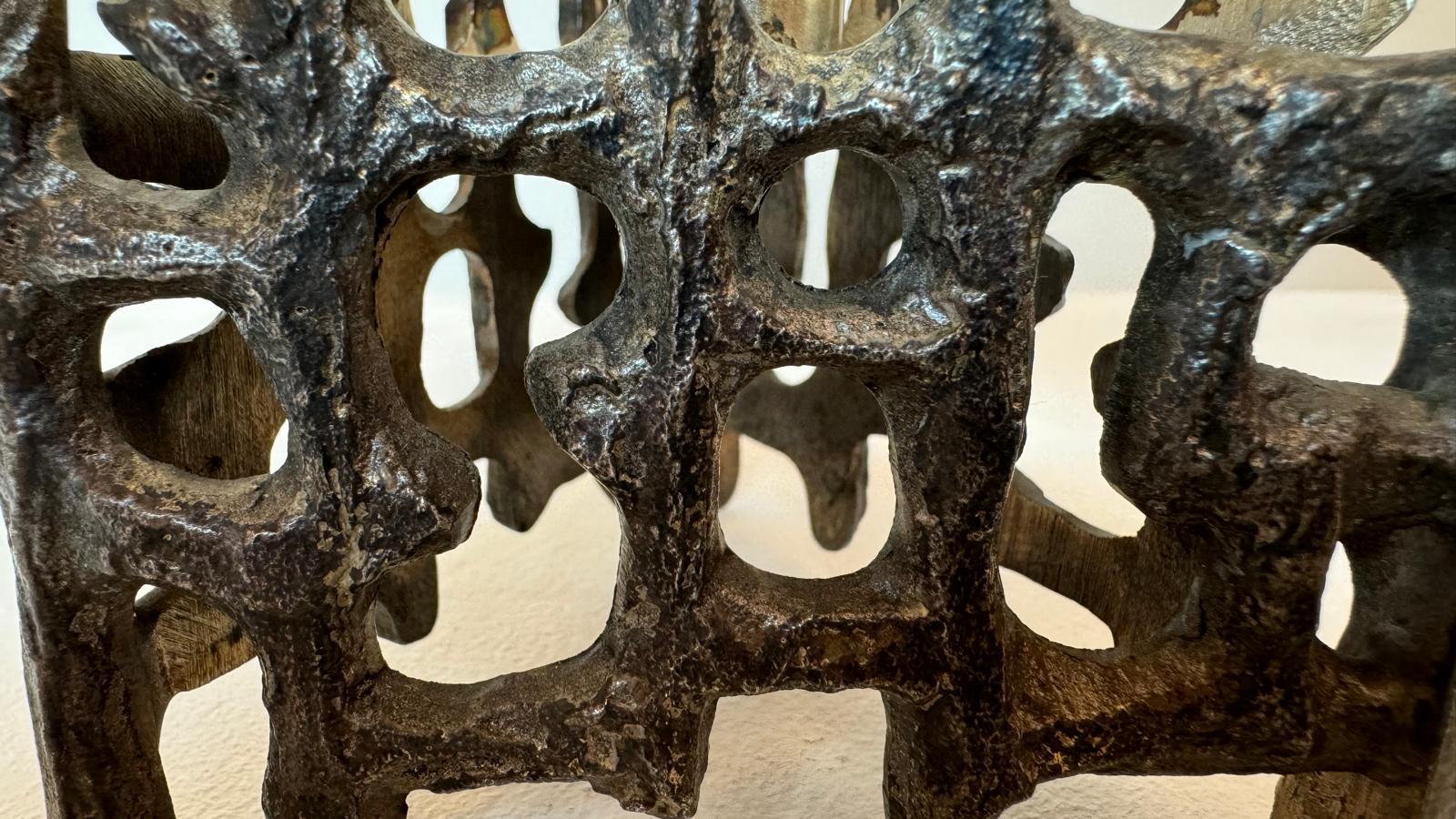 Pair of bronze and Glass Candlesticks in the Style of Fontana Arte