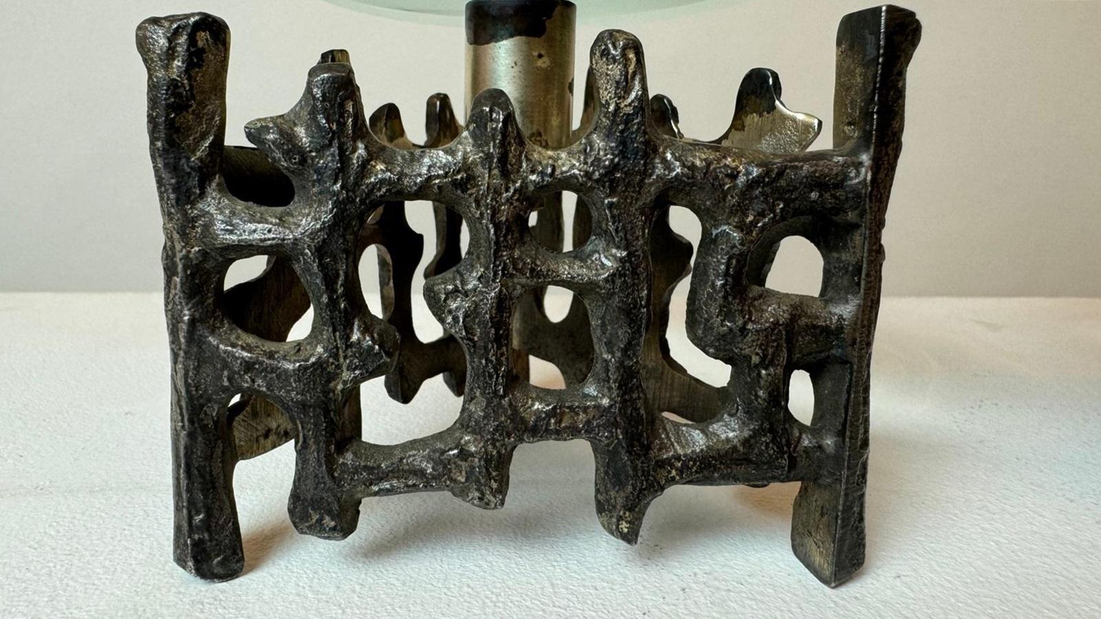 20th Century Pair of Bronze and Glass Candlesticks in the Style of Fontana Arte For Sale