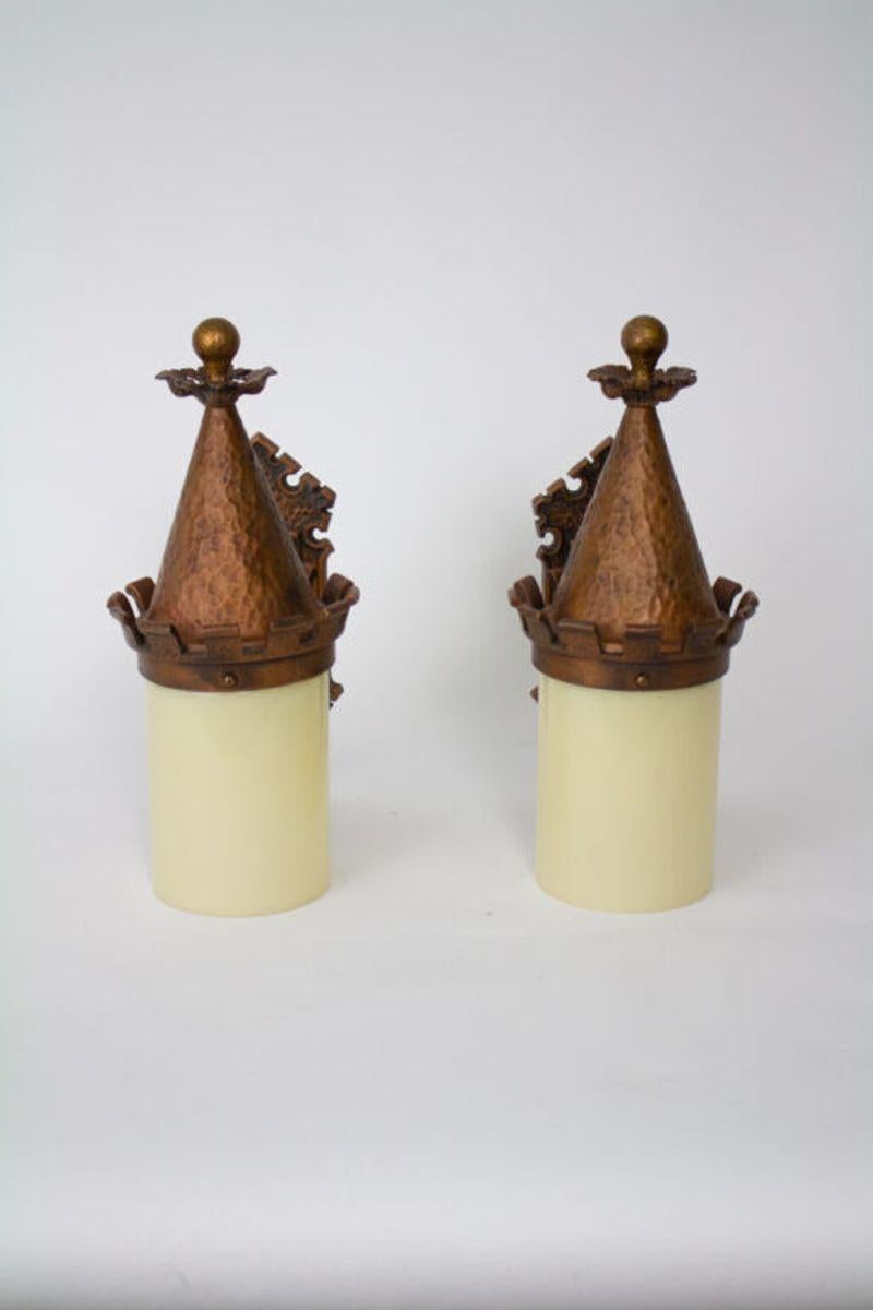 American Pair of Bronze and Glass Exterior Sconces For Sale