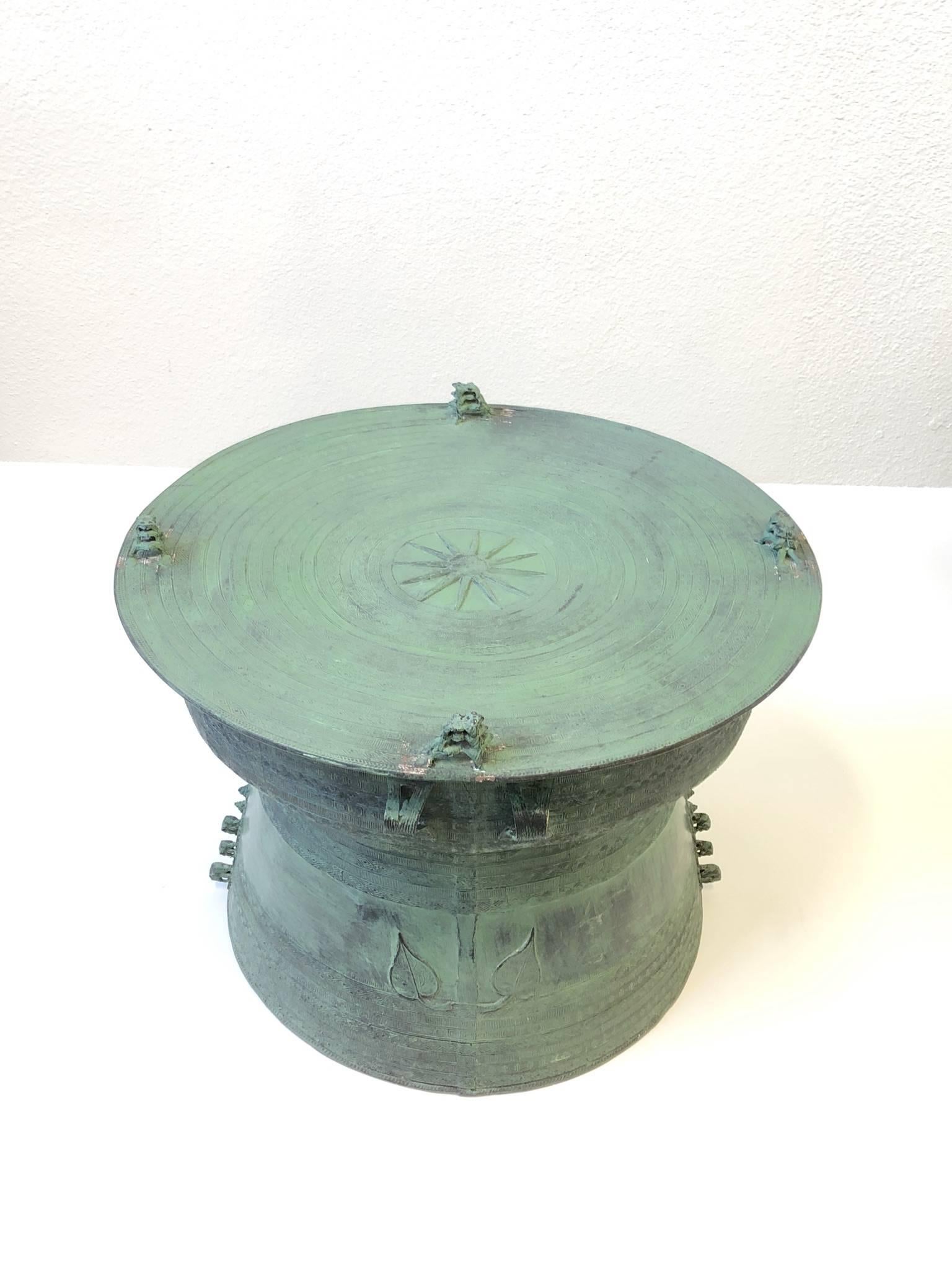 Pair of Bronze and Glass South Asian Rain Drum Tables 4