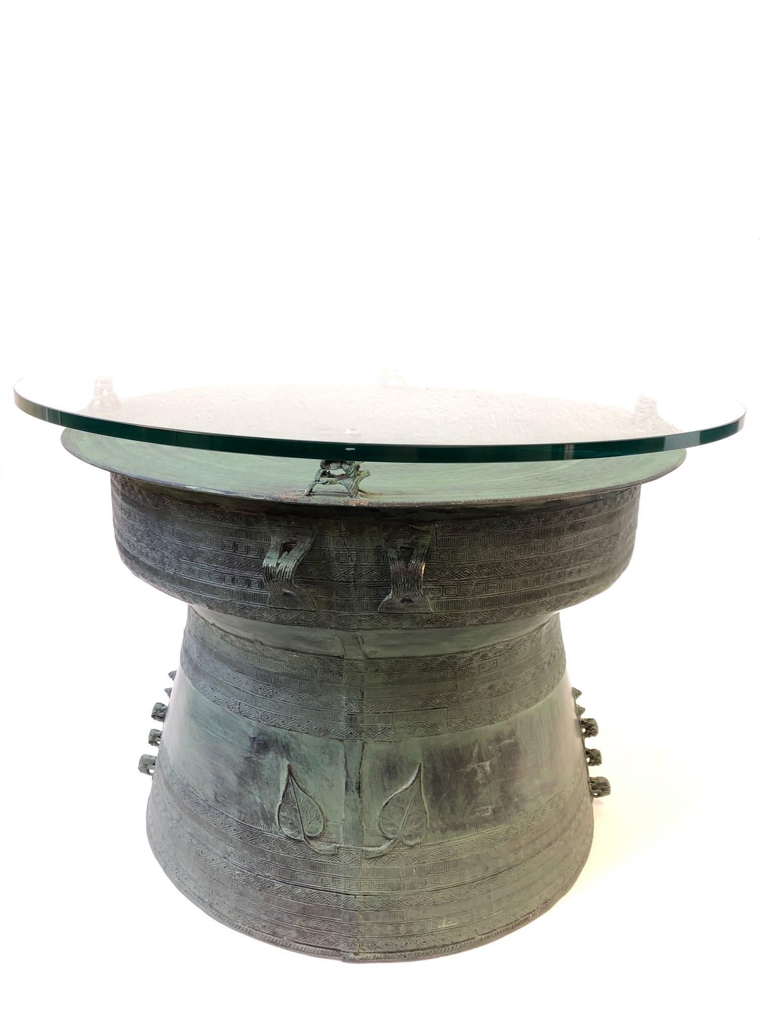 Other Pair of Bronze and Glass South Asian Rain Drum Tables