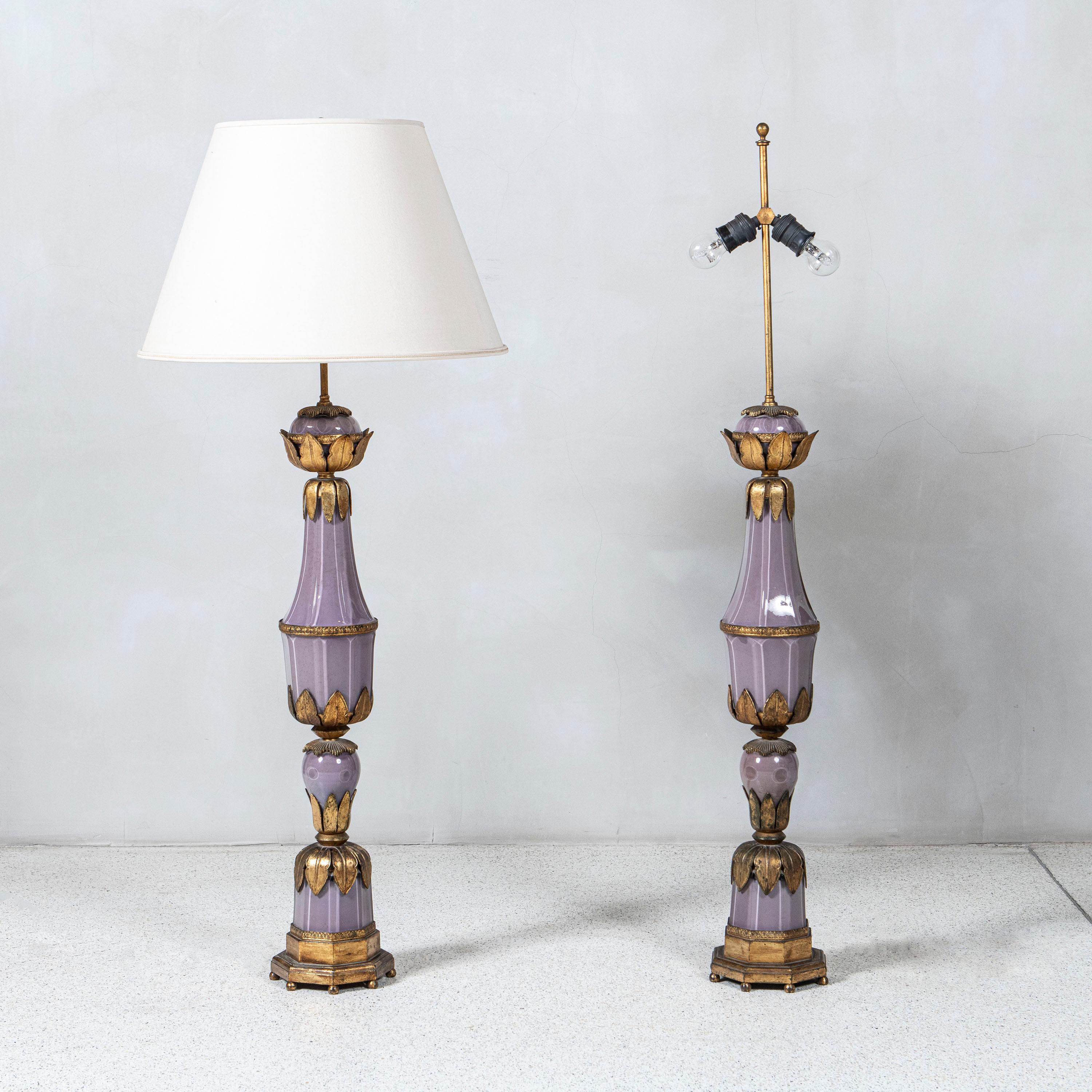 Pair of Bronze and glass table lamps Maison Jansen, France, circa 1940-1950.
Doesn't include lampshade.