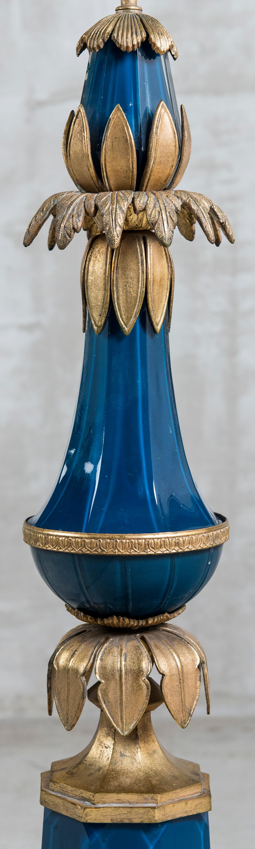 French Pair of Bronze and Glass Table Lamps Maison Jansen, France, circa 1940-1950