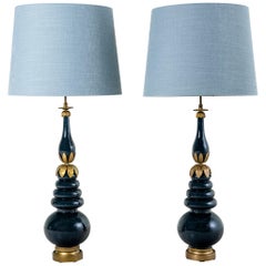 Pair of Bronze and Glass Table Lamps, Attributed to Maison Jansen, France.