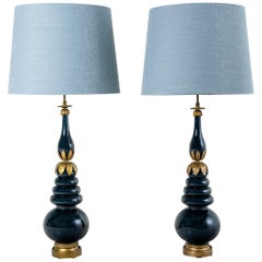 Pair of Bronze and Glass Table Lamps Attributed to Maison Jansen, France.