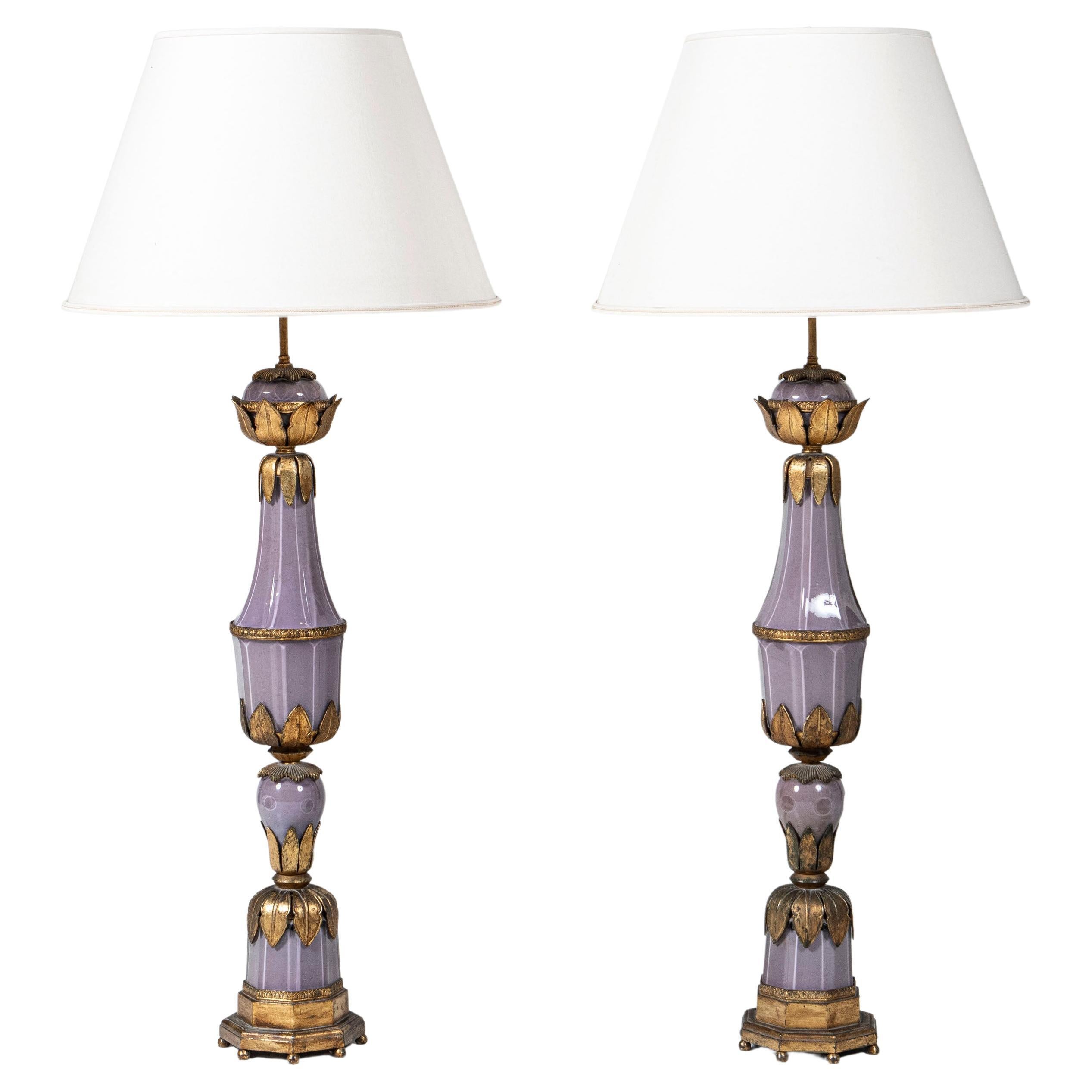 Pair of Bronze and Glass Table Lamps Maison Jansen, France, circa 1940-1950 For Sale