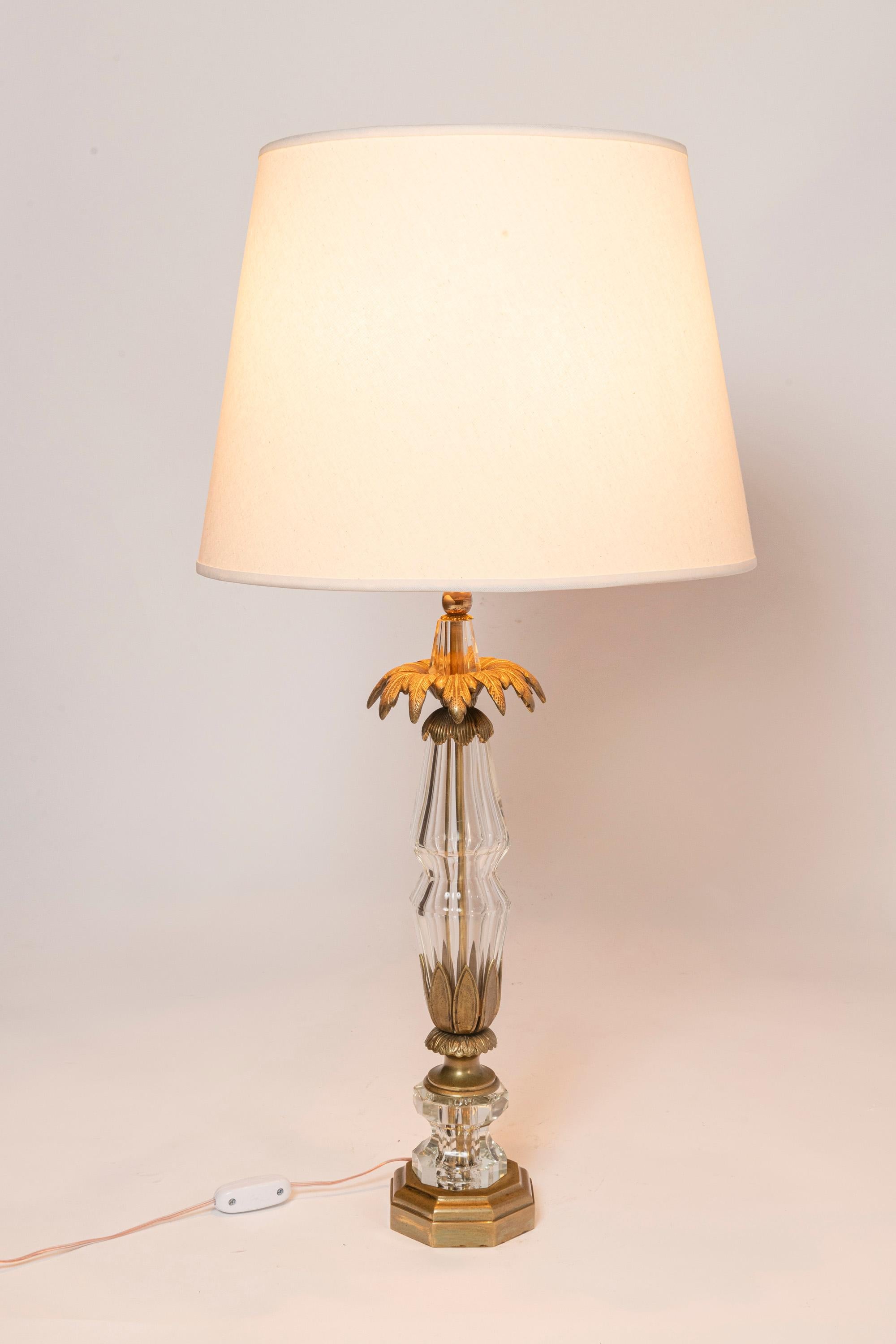 Mid-Century Modern Pair of Bronze and Glass Table Lamps Maison Jansen, France, circa 1940. For Sale