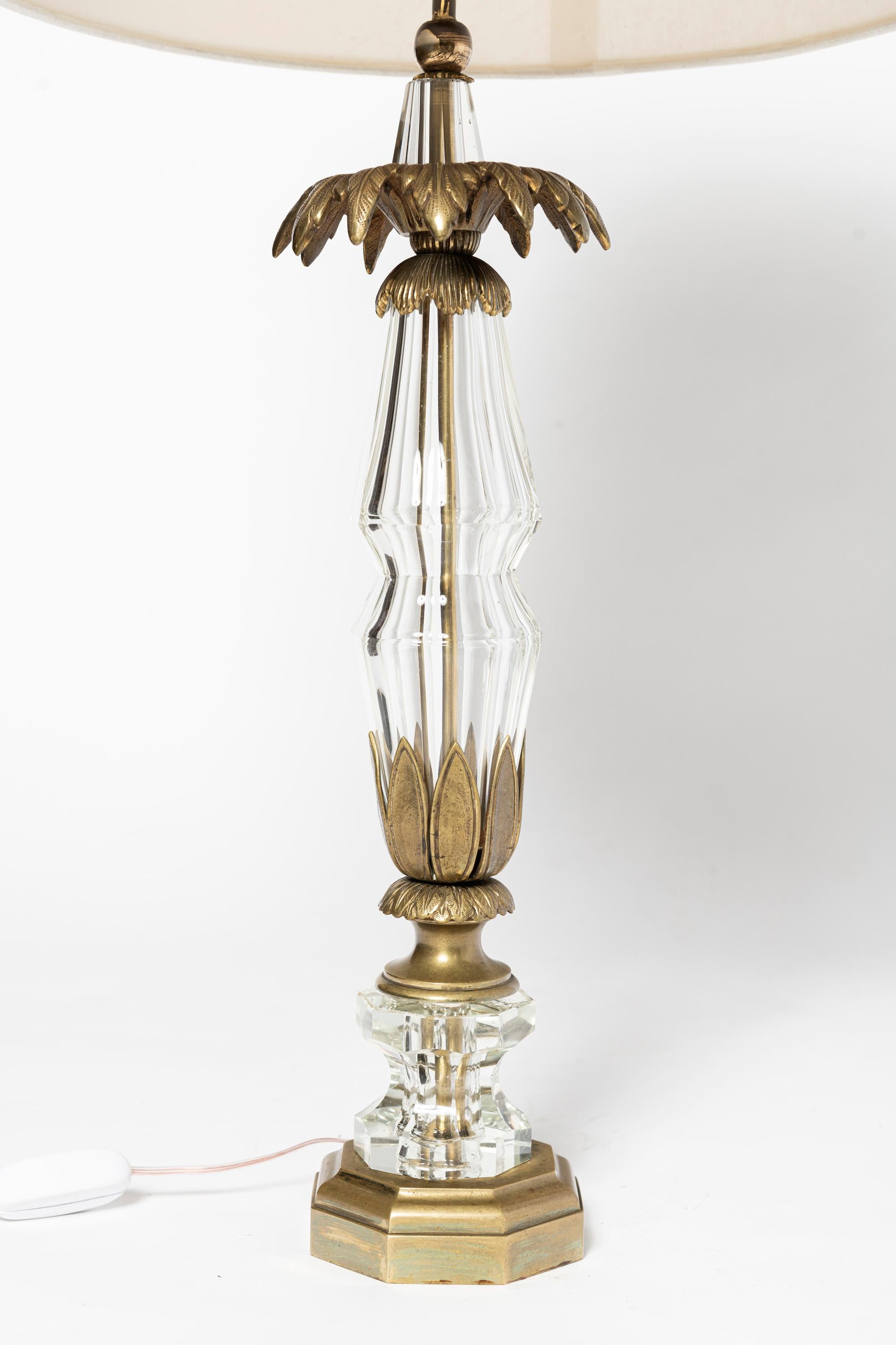 French Pair of Bronze and Glass Table Lamps Maison Jansen, France, circa 1940. For Sale