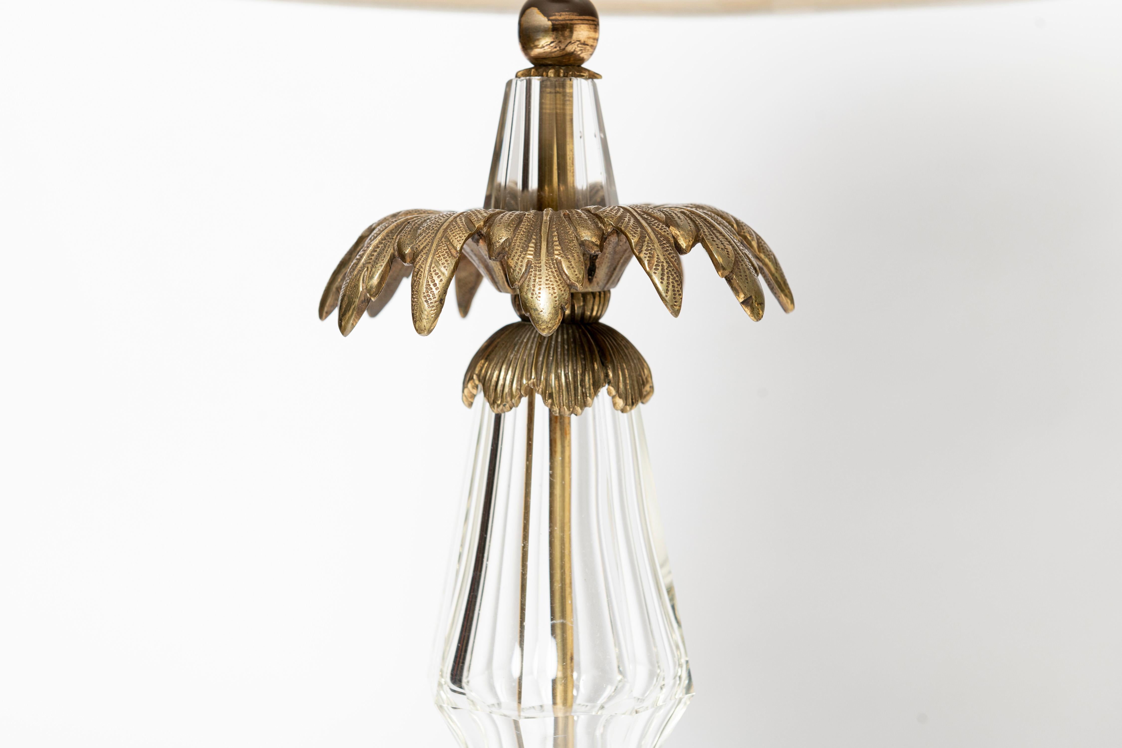 Mid-20th Century Pair of Bronze and Glass Table Lamps Maison Jansen, France, circa 1940. For Sale