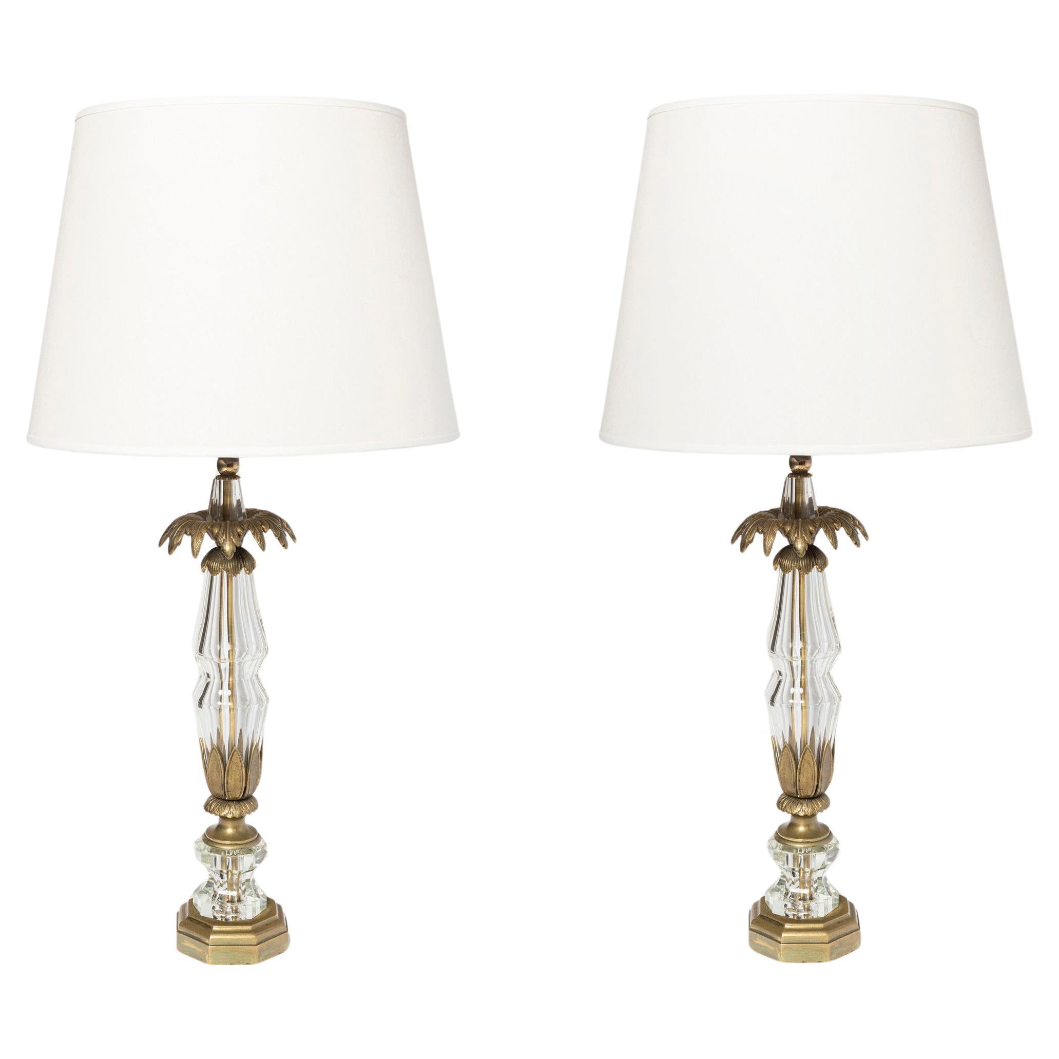 Pair of Bronze and Glass Table Lamps Maison Jansen, France, circa 1940. For Sale