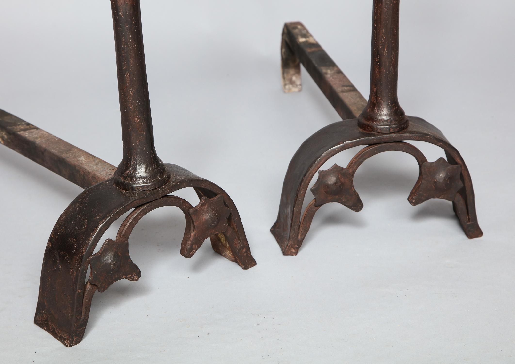Late 19th Century Pair of Bronze and Iron Andirons