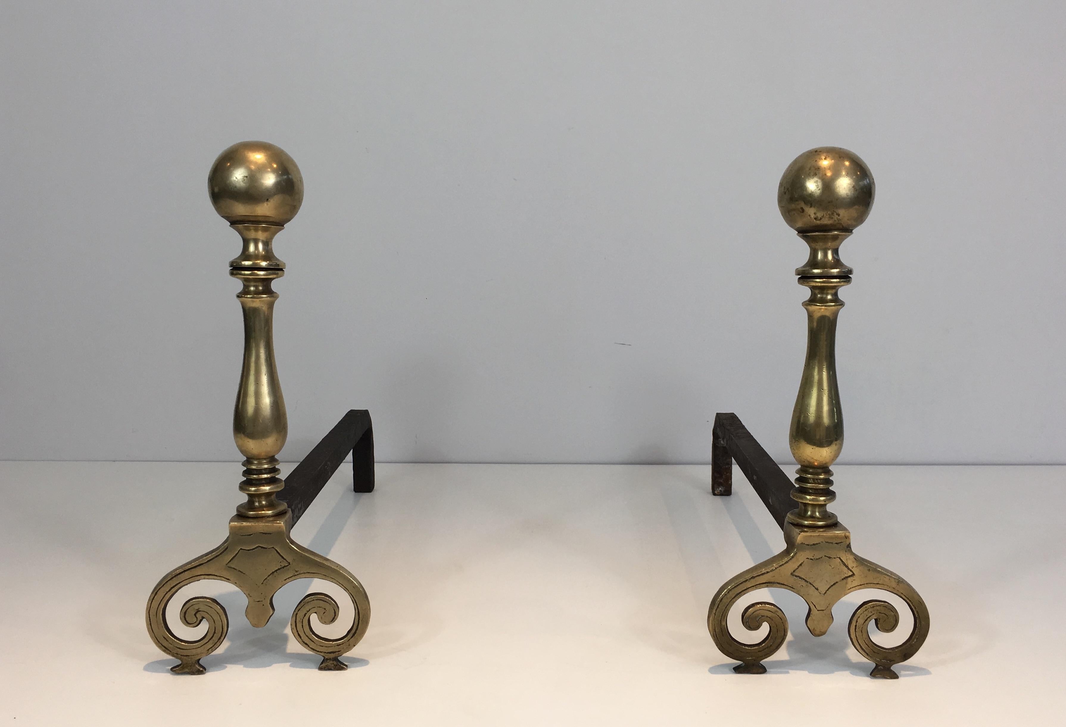 Pair of Bronze and Iron Andirons, French, 18th Century 7