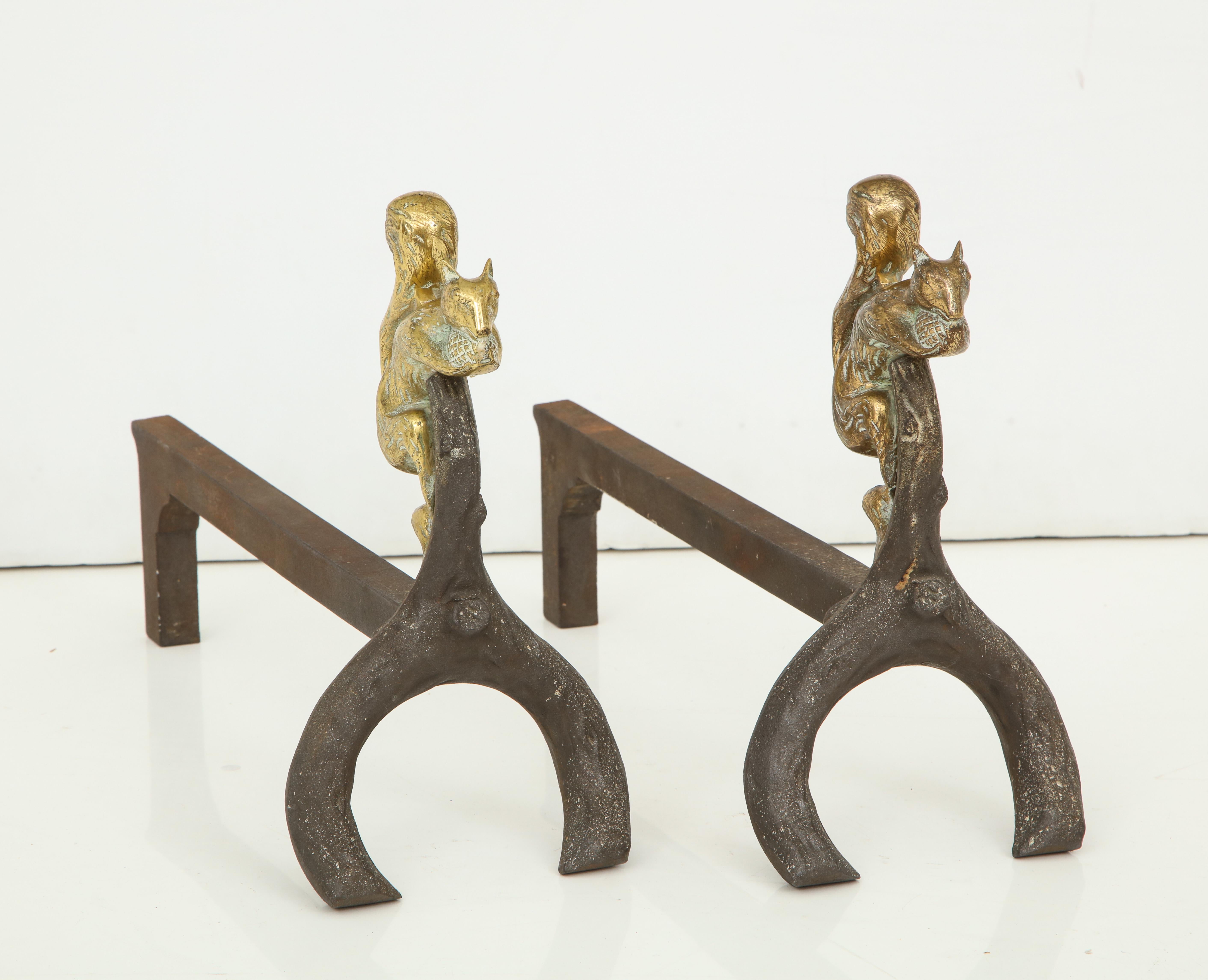 Pair of Bronze and Iron Squirrel Andirons 5