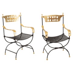Paar X-Scheiben-Sessel aus Bronze und Eisen, von David Marshall
