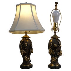 Paire de lampes de table Art Nouveau en bronze et marbre