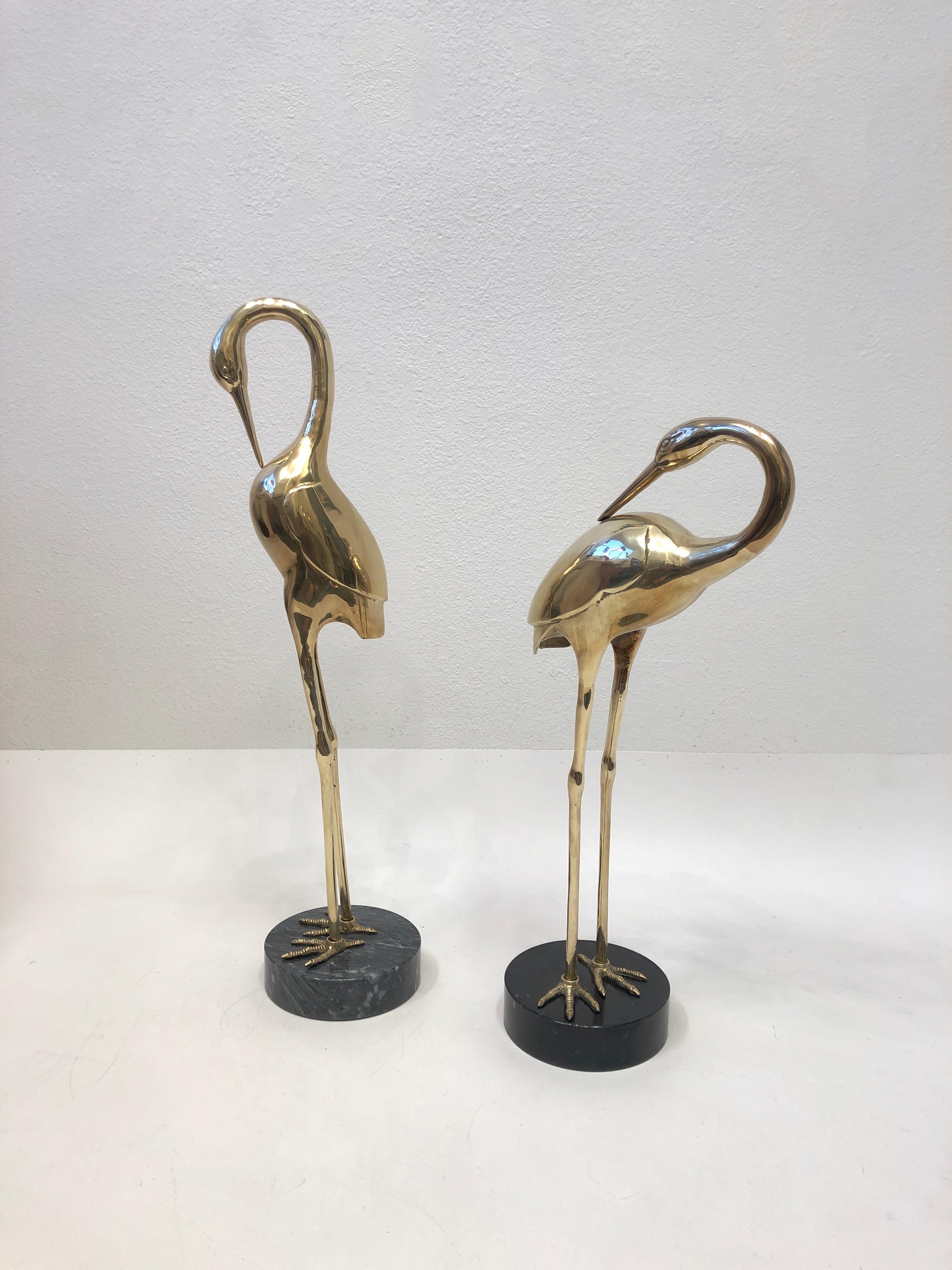 Modern Pair of Bronze and Marble Bird Sculptures