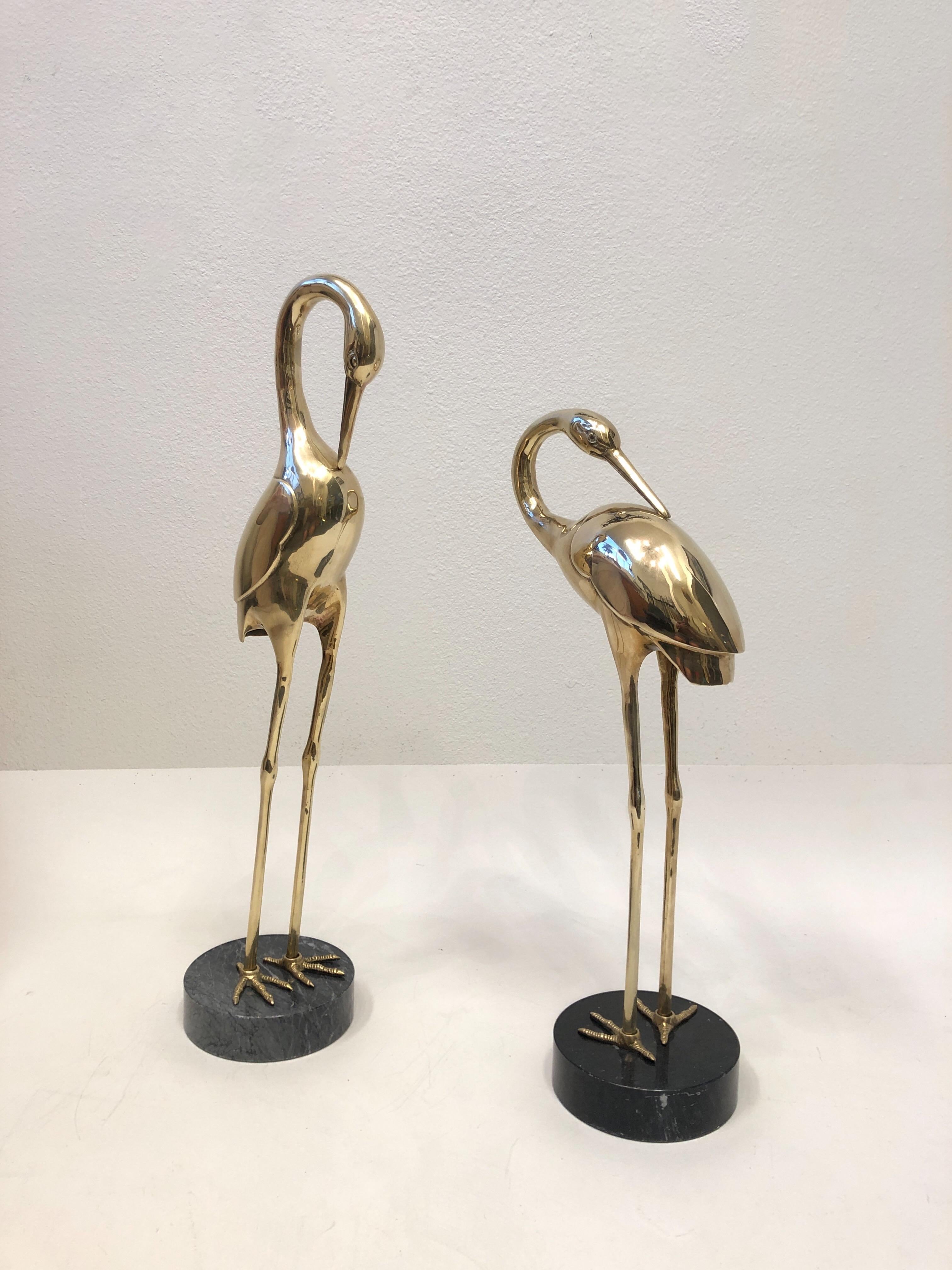 American Pair of Bronze and Marble Bird Sculptures