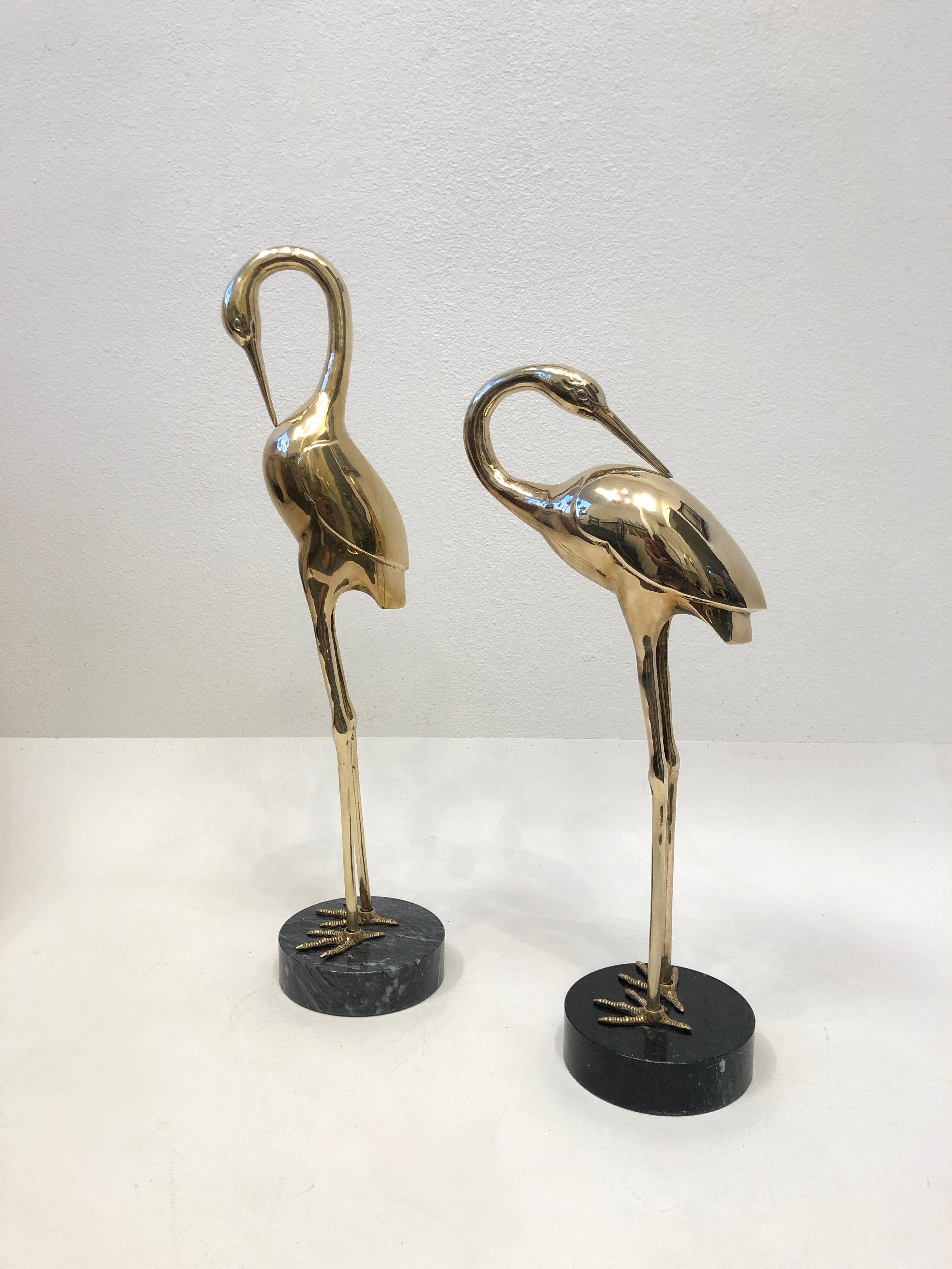 Polished Pair of Bronze and Marble Bird Sculptures