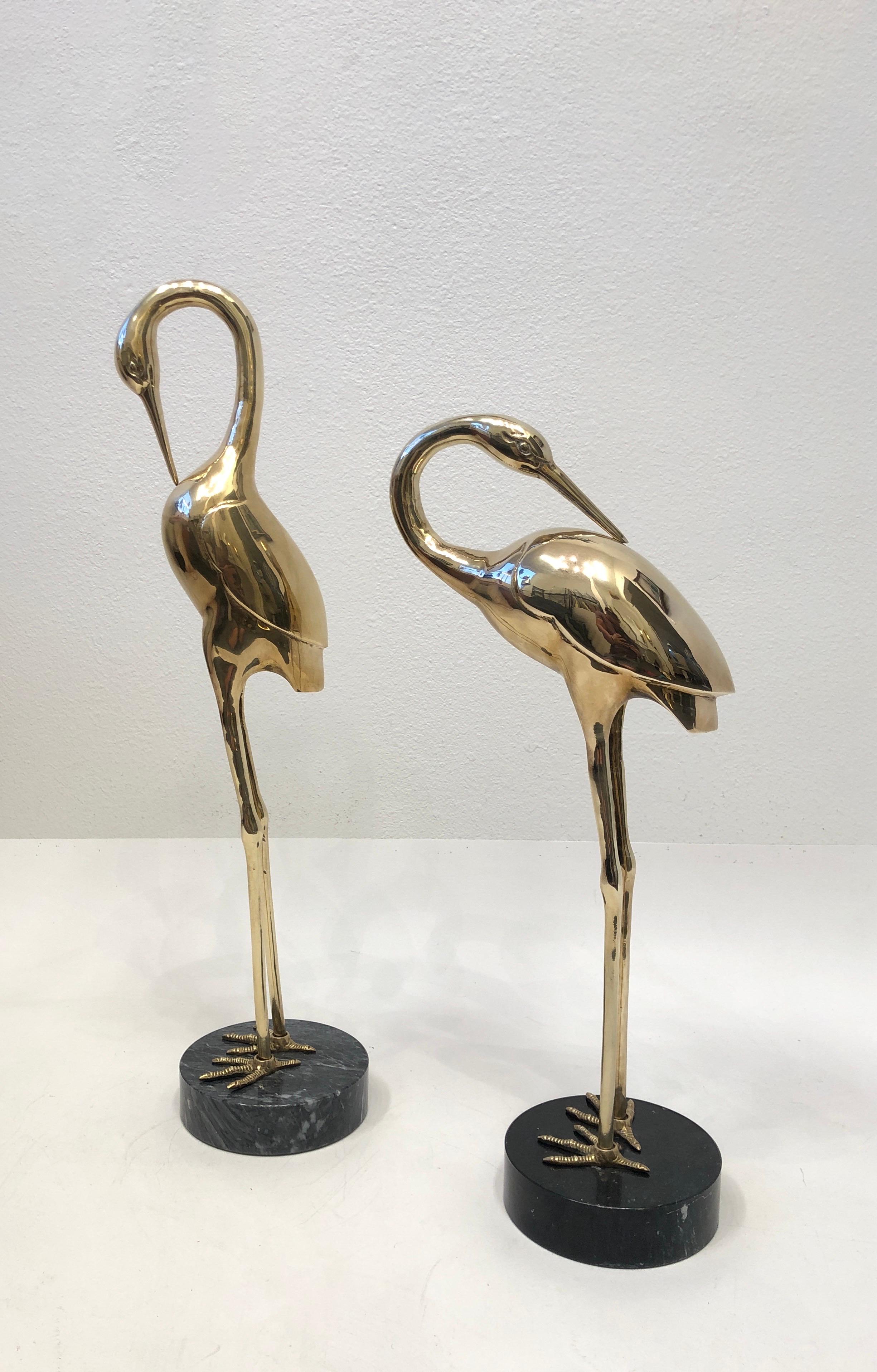 Pair of Bronze and Marble Bird Sculptures In Good Condition In Palm Springs, CA