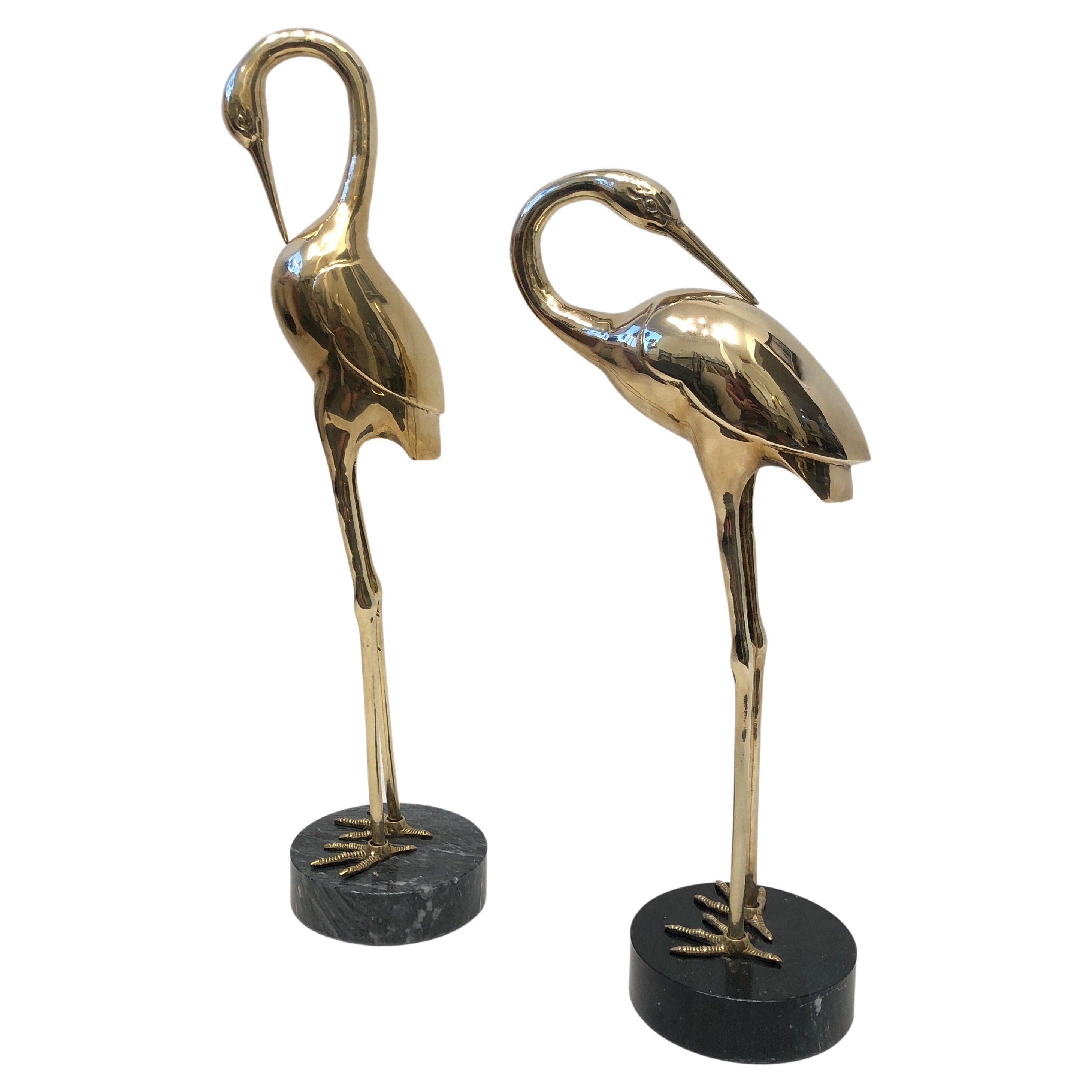 Pair of Bronze and Marble Bird Sculptures