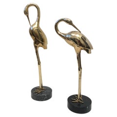 Vintage Pair of Bronze and Marble Bird Sculptures