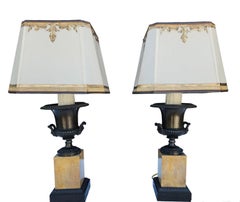 Pair of Bronze and Marble Empire Lamps