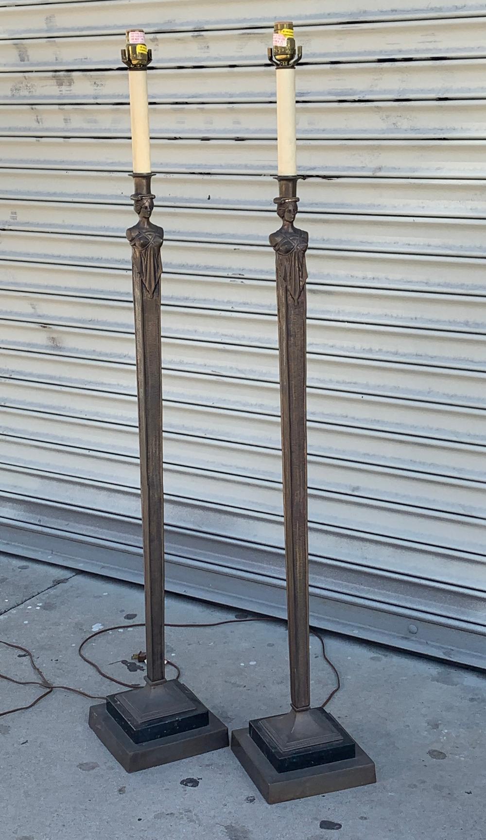 Pair of Bronze and Marble Floor Lamps by Chapman 7