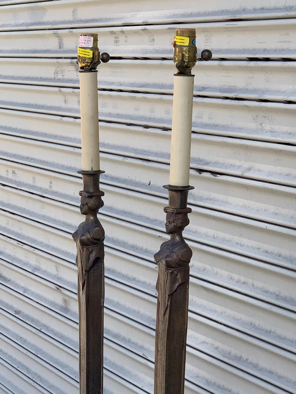 Pair of Bronze and Marble Floor Lamps by Chapman In Good Condition In Los Angeles, CA