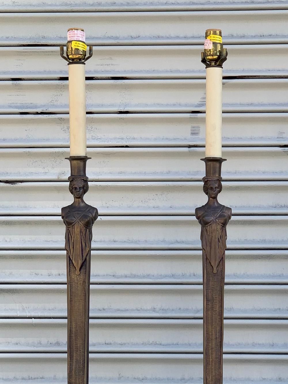 Pair of Bronze and Marble Floor Lamps by Chapman 1