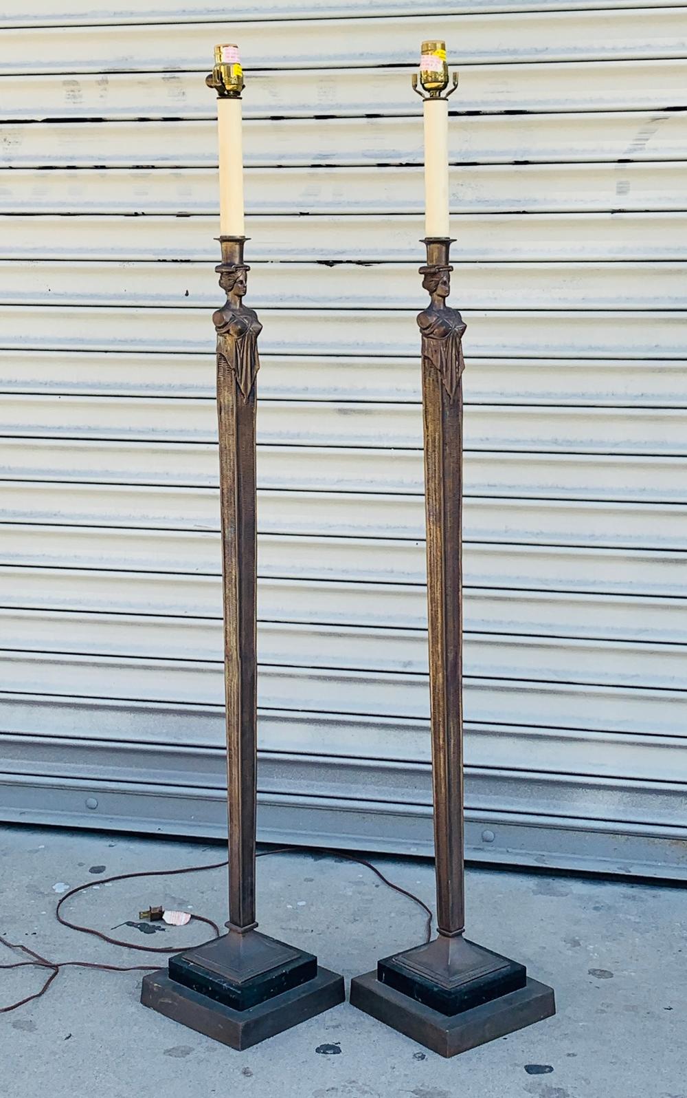 Pair of Bronze and Marble Floor Lamps by Chapman 3
