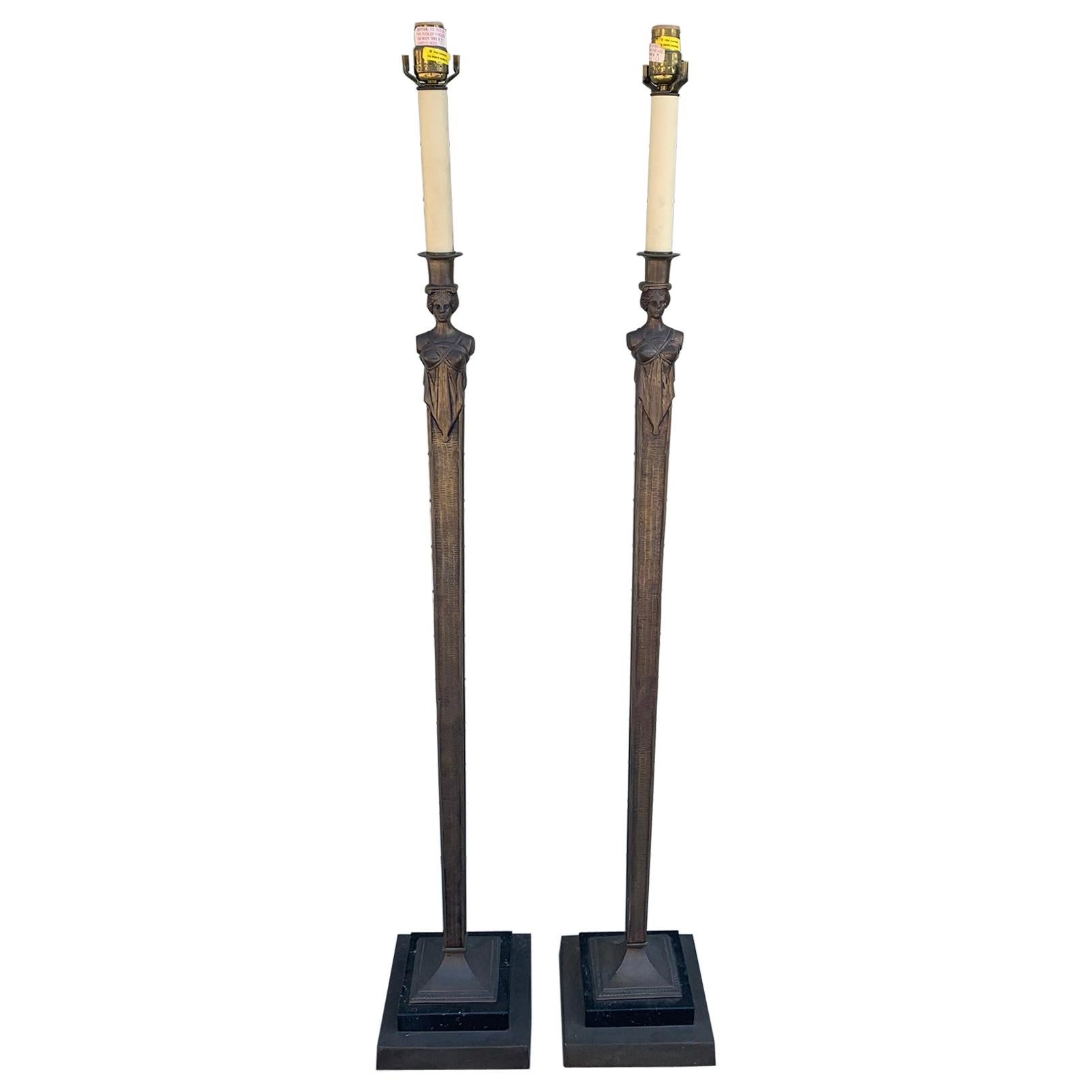 Pair of Bronze and Marble Floor Lamps by Chapman