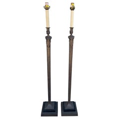 Retro Pair of Bronze and Marble Floor Lamps by Chapman