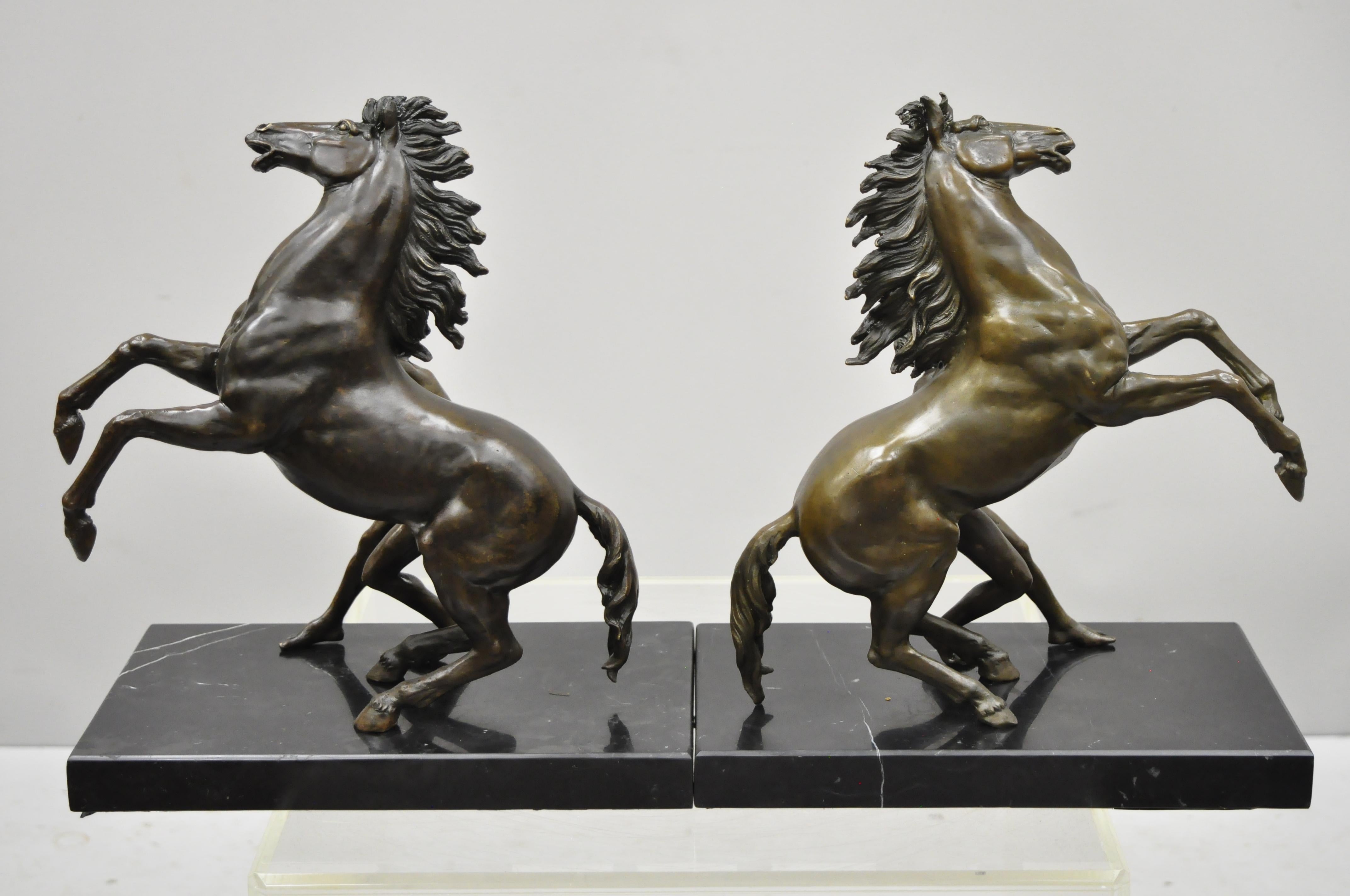 Pair of Bronze and Marble Marly Horse and Tamer Sculpture Statues After Coustou For Sale 4