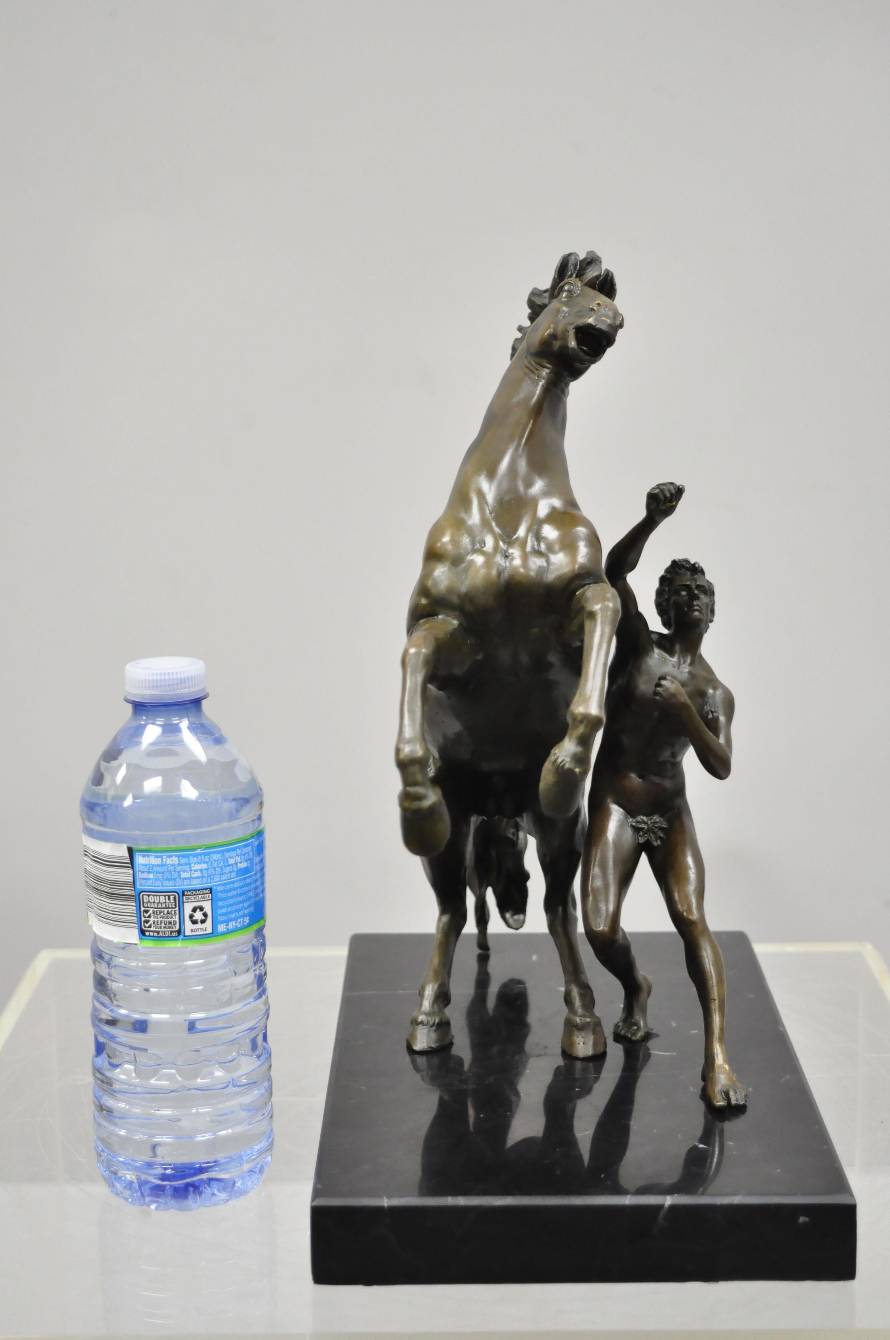 Paar Bronze- und Marmorstatuen von Pferd und Tamer aus Rosenholz und Marmor nach Coustou im Angebot 3