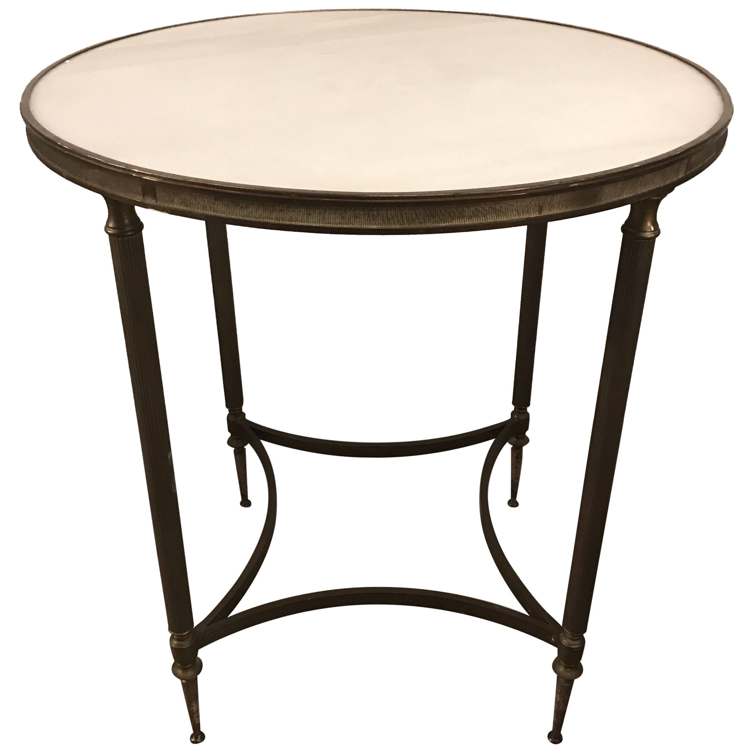 Pair of Bronze and Marble Round Neoclassical End Side Tables