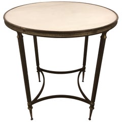 Pair of Bronze and Marble Round Neoclassical End Side Tables