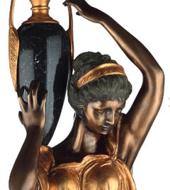 Pair of Bronze and Marble Sculptures "Girl with an a Amphora" 21st century H:113