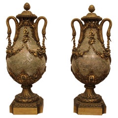 Pair of Bronze and Marble Vases, Louis XVI Style, France, 18th Century
