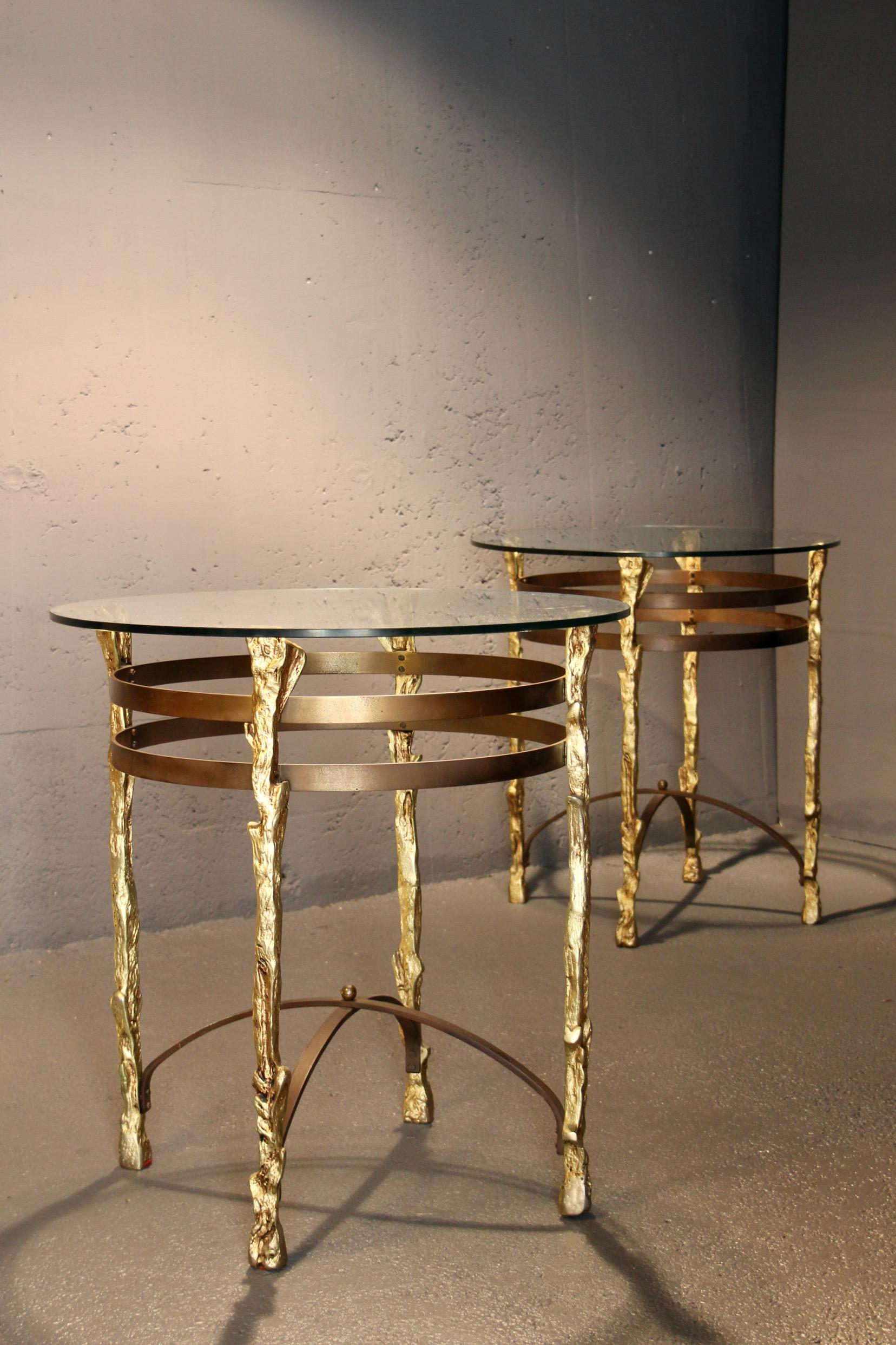 Pair of bronze and metal side table For Sale 4