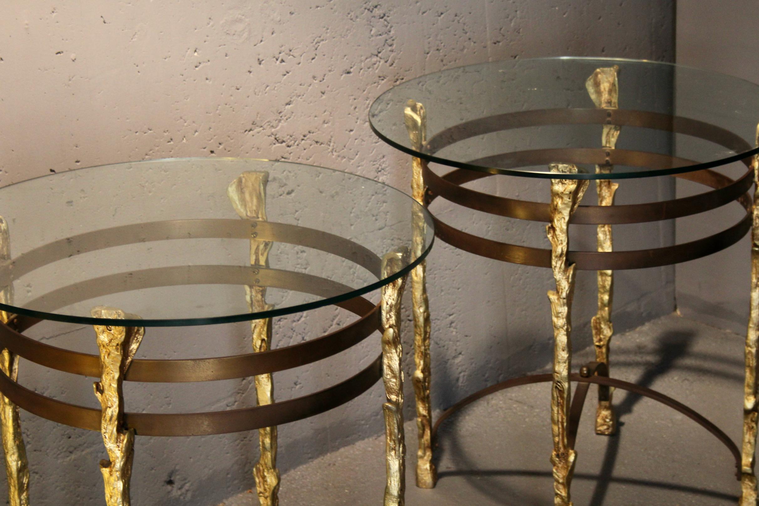 Pair of bronze and metal side table For Sale 5