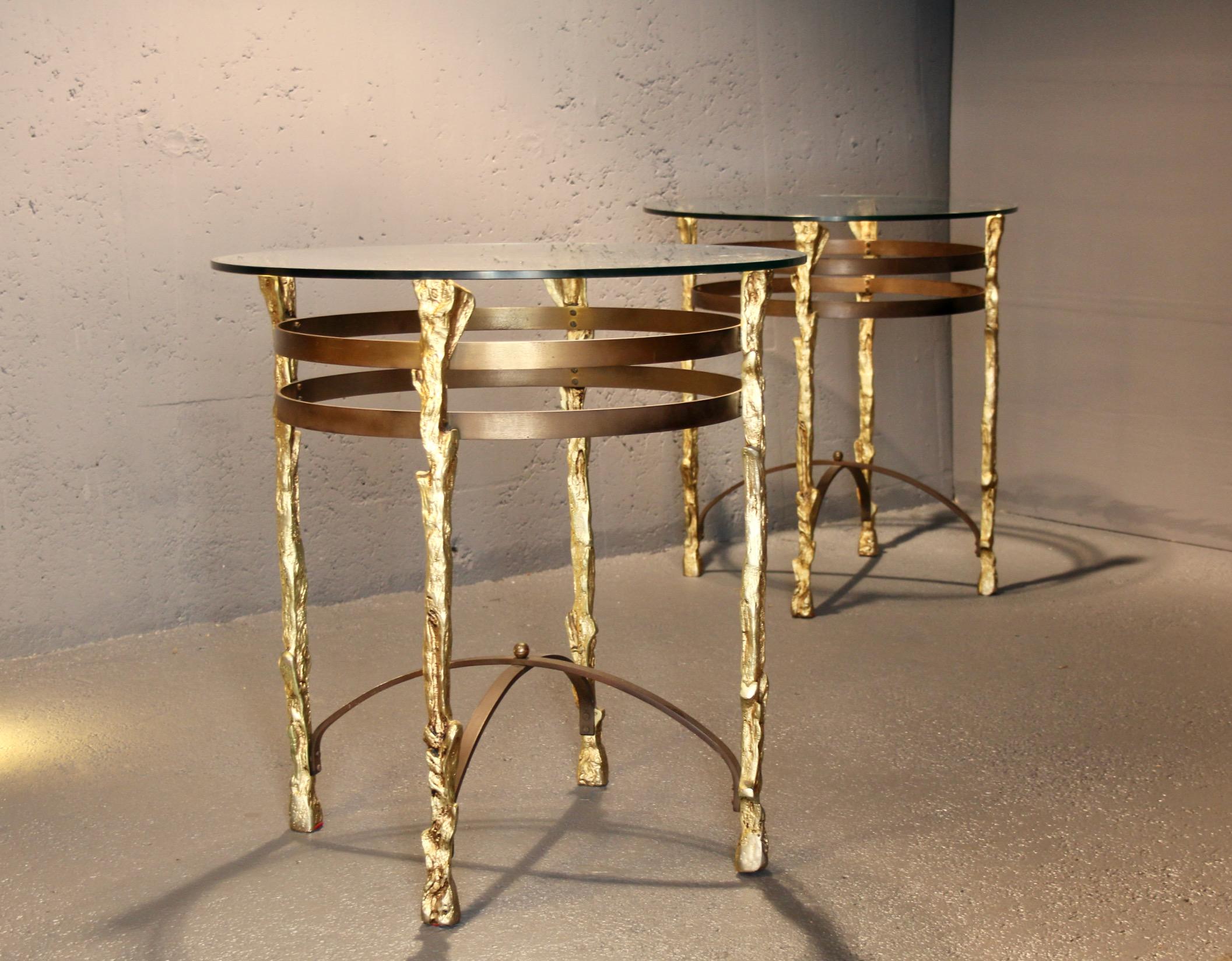Pair of bronze and metal side table For Sale 6