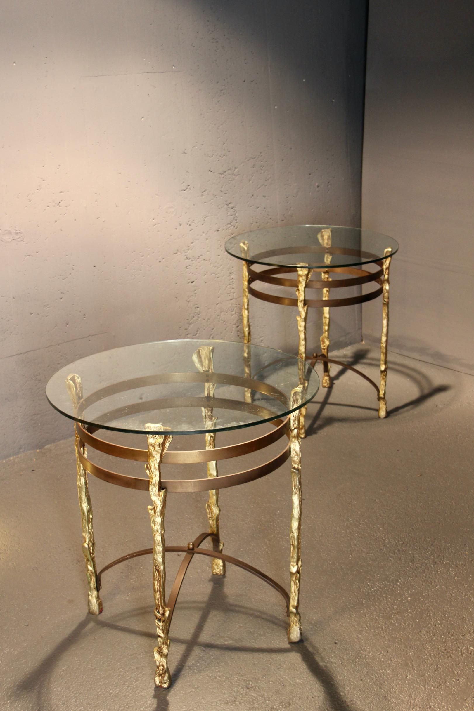 Pair of bronze and metal side table For Sale 8