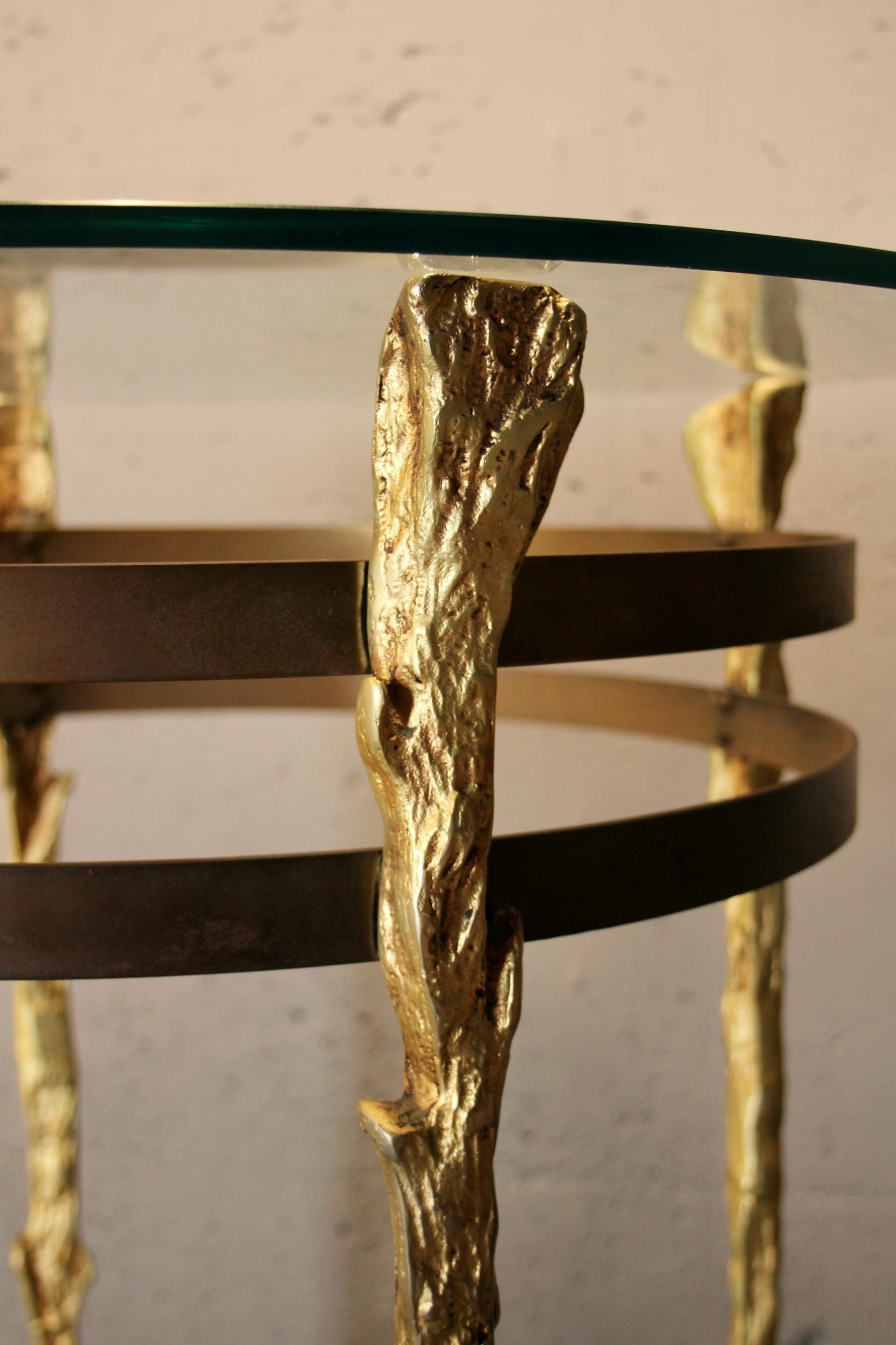 European Pair of bronze and metal side table For Sale