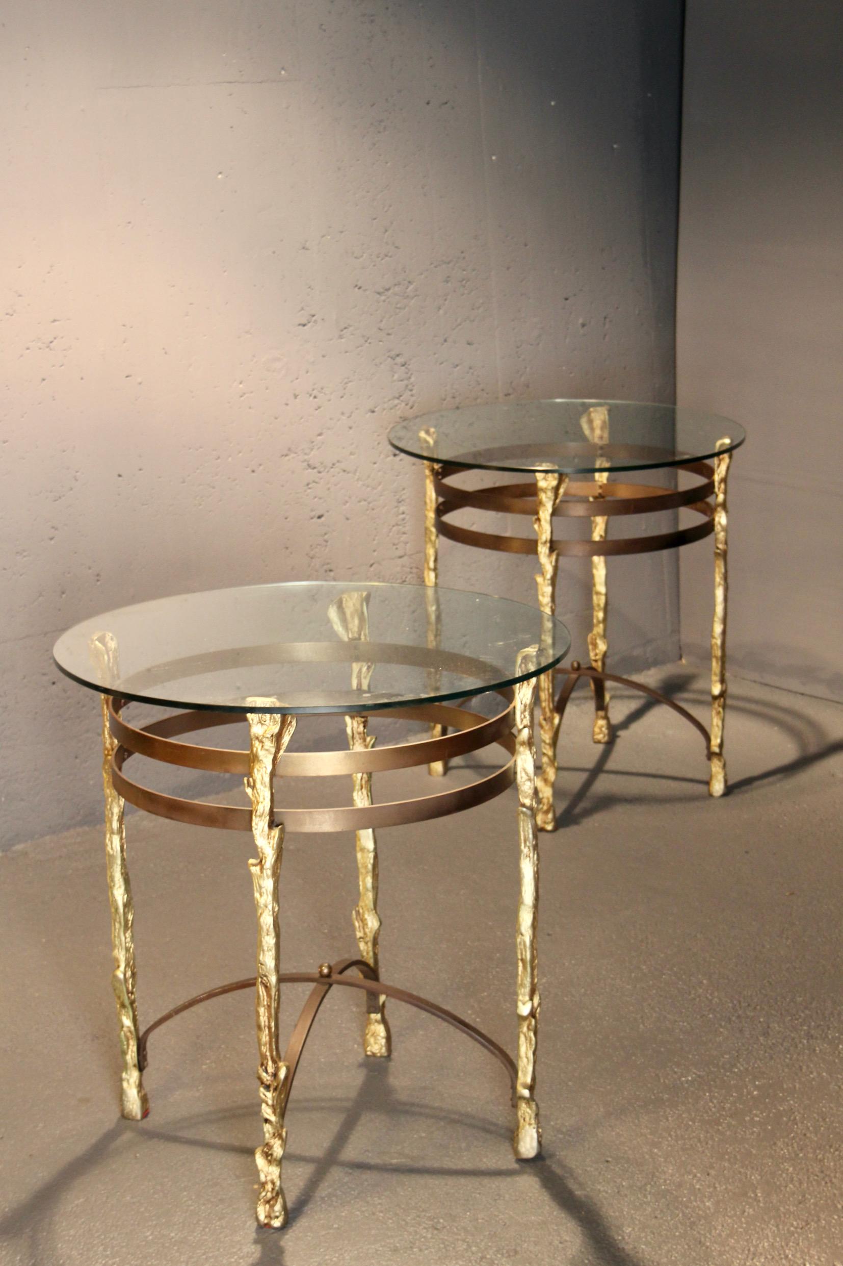 Pair of bronze and metal side table In Good Condition For Sale In grand Lancy, CH