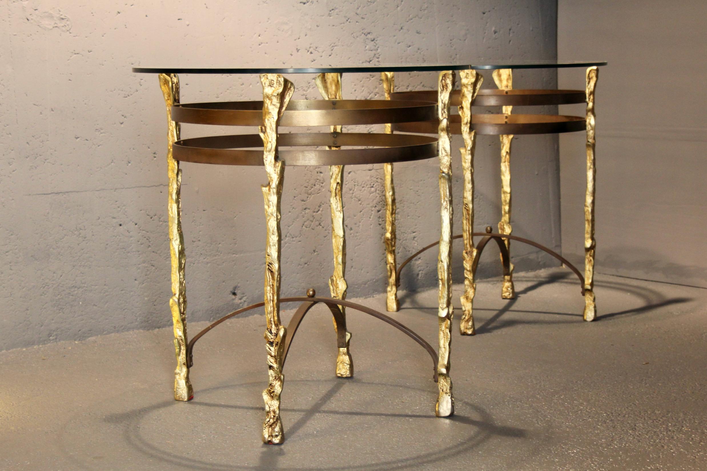 Late 20th Century Pair of bronze and metal side table For Sale