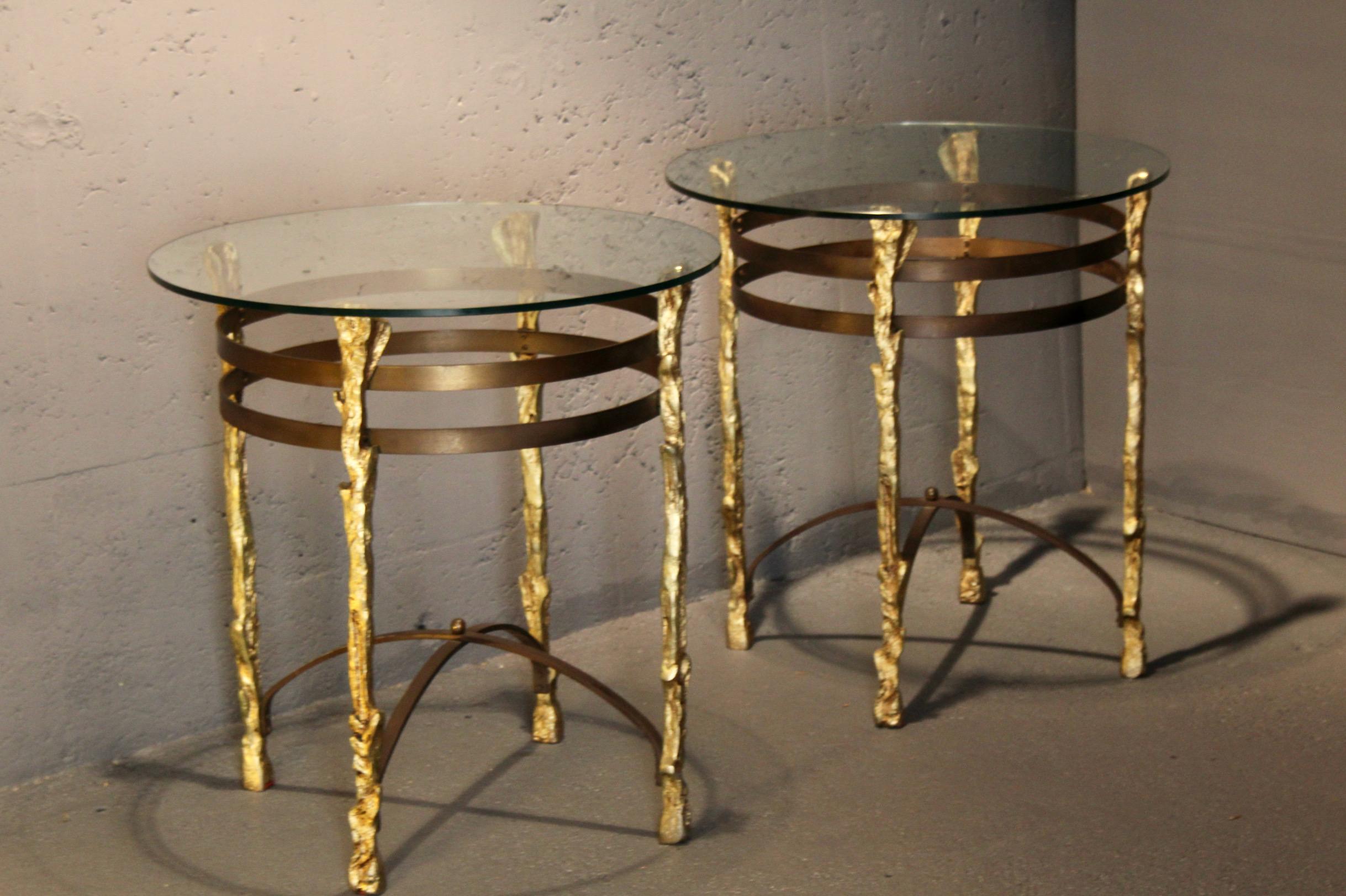 Pair of bronze and metal side table For Sale 1