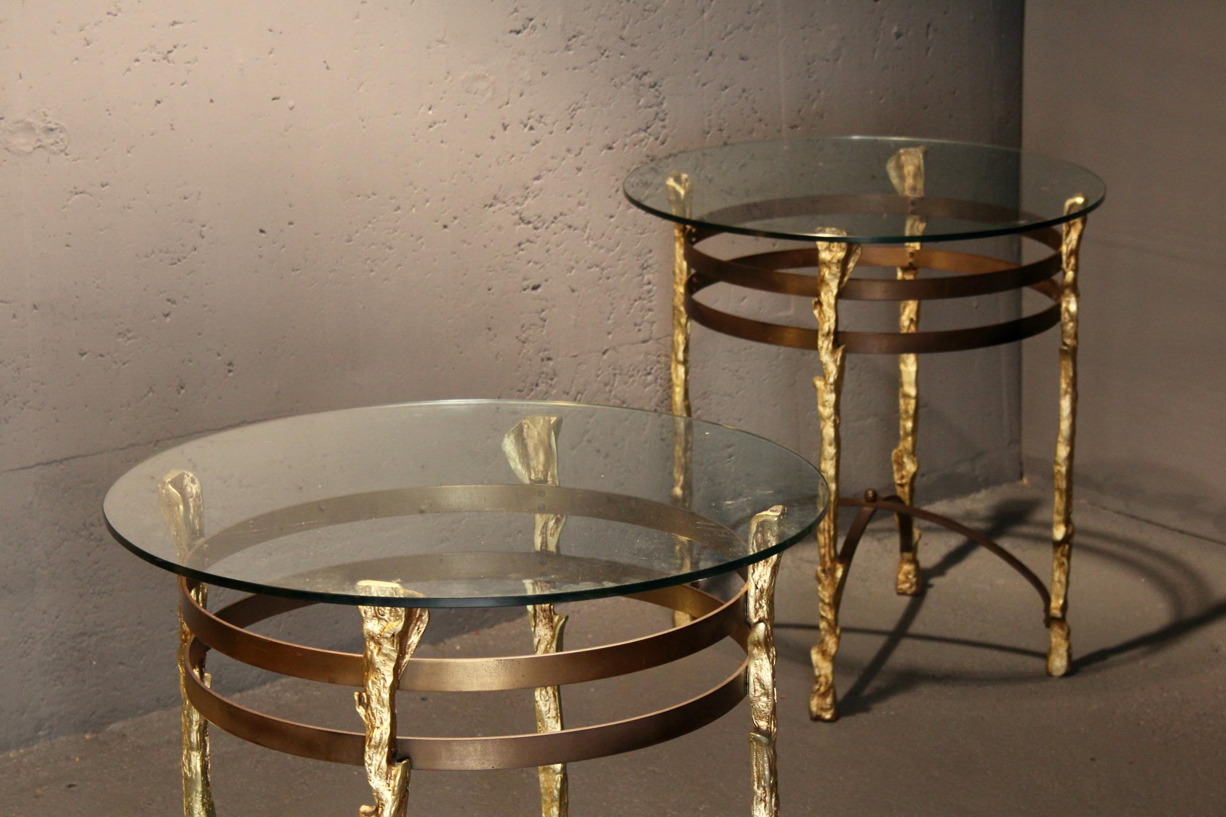 Pair of bronze and metal side table For Sale 2