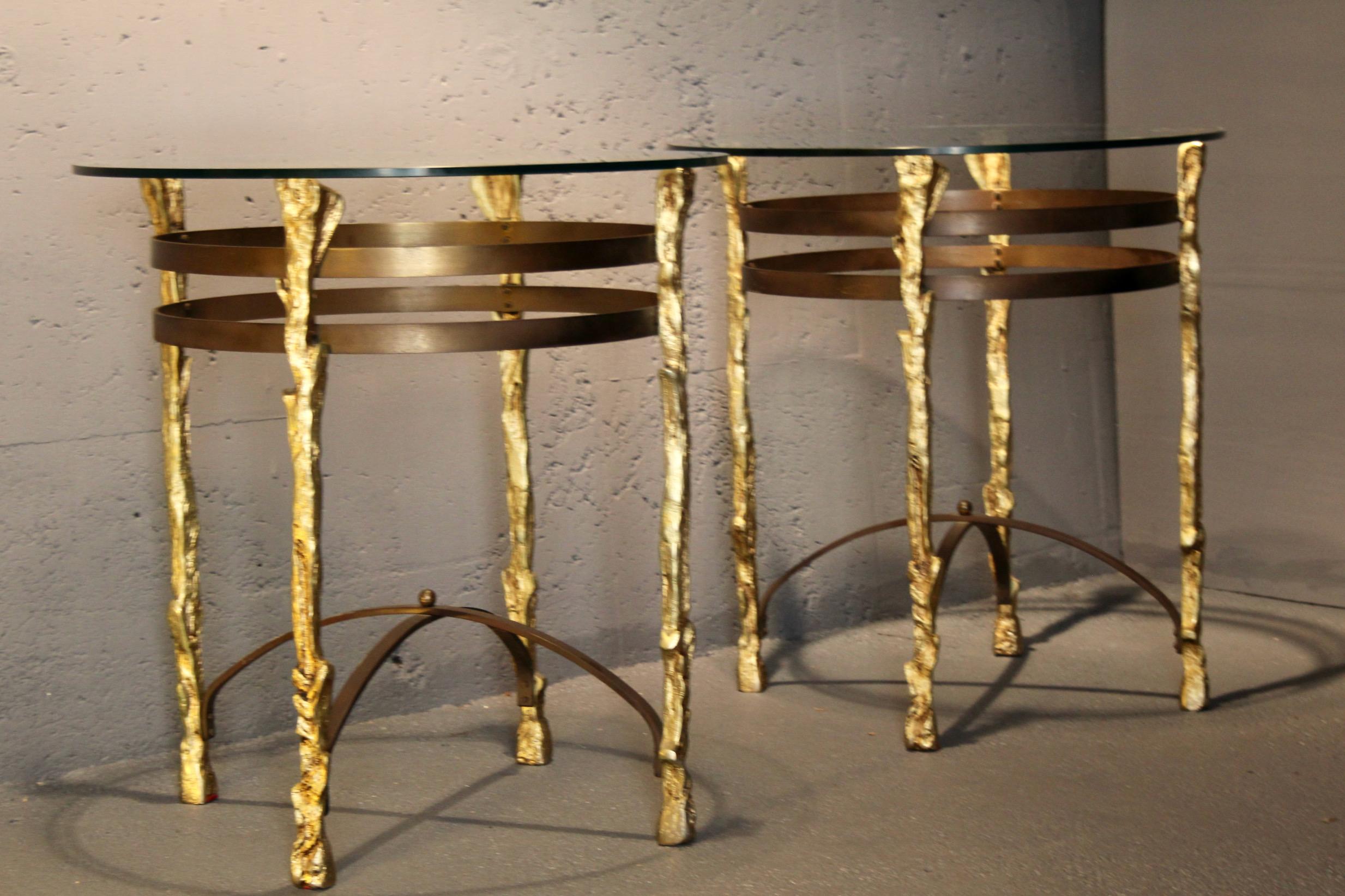 Pair of bronze and metal side table For Sale 3