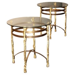 Pair of bronze and metal side table